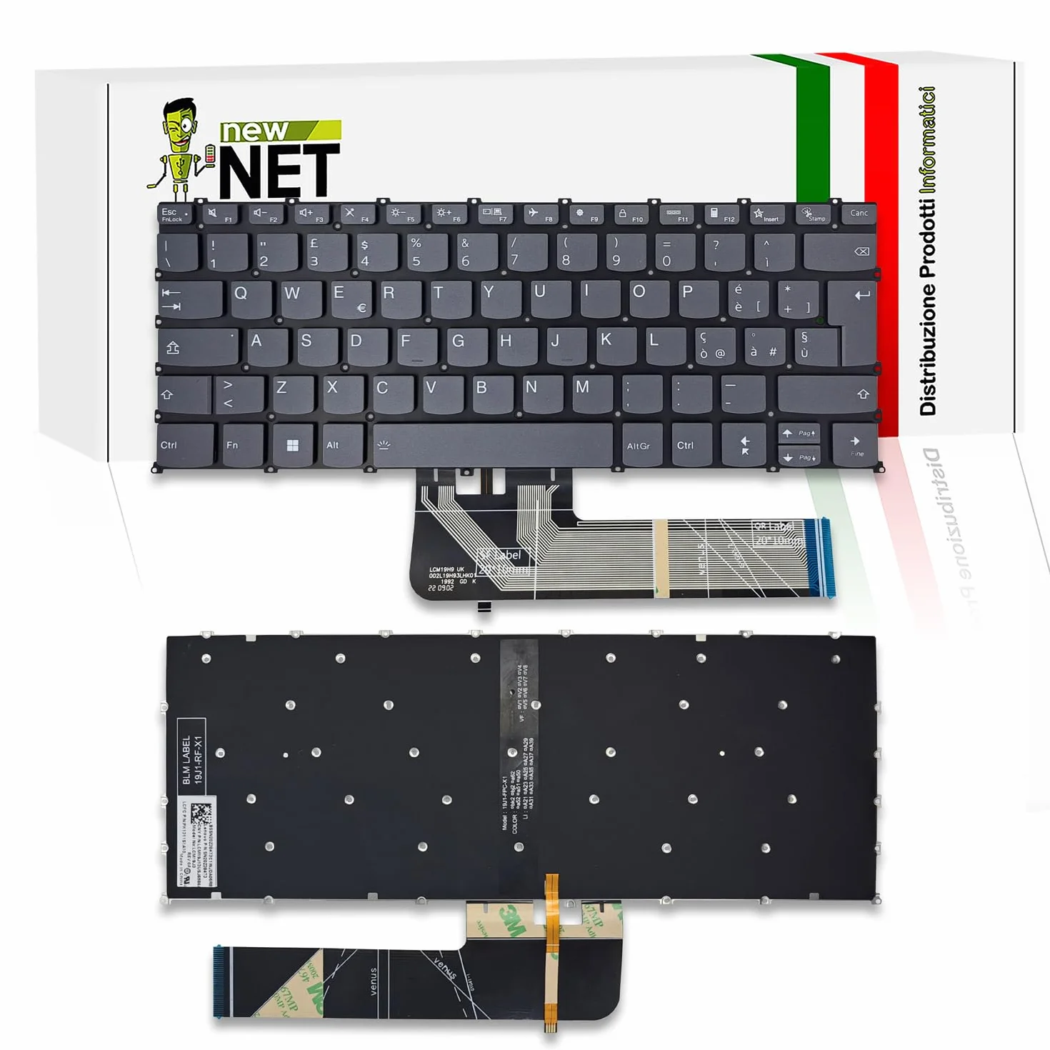 Tastiera Compatibile Lenovo Ideapad Flex 5-14ALC05 5-14ARE05 Retroilluminata Layout ITA Grigio