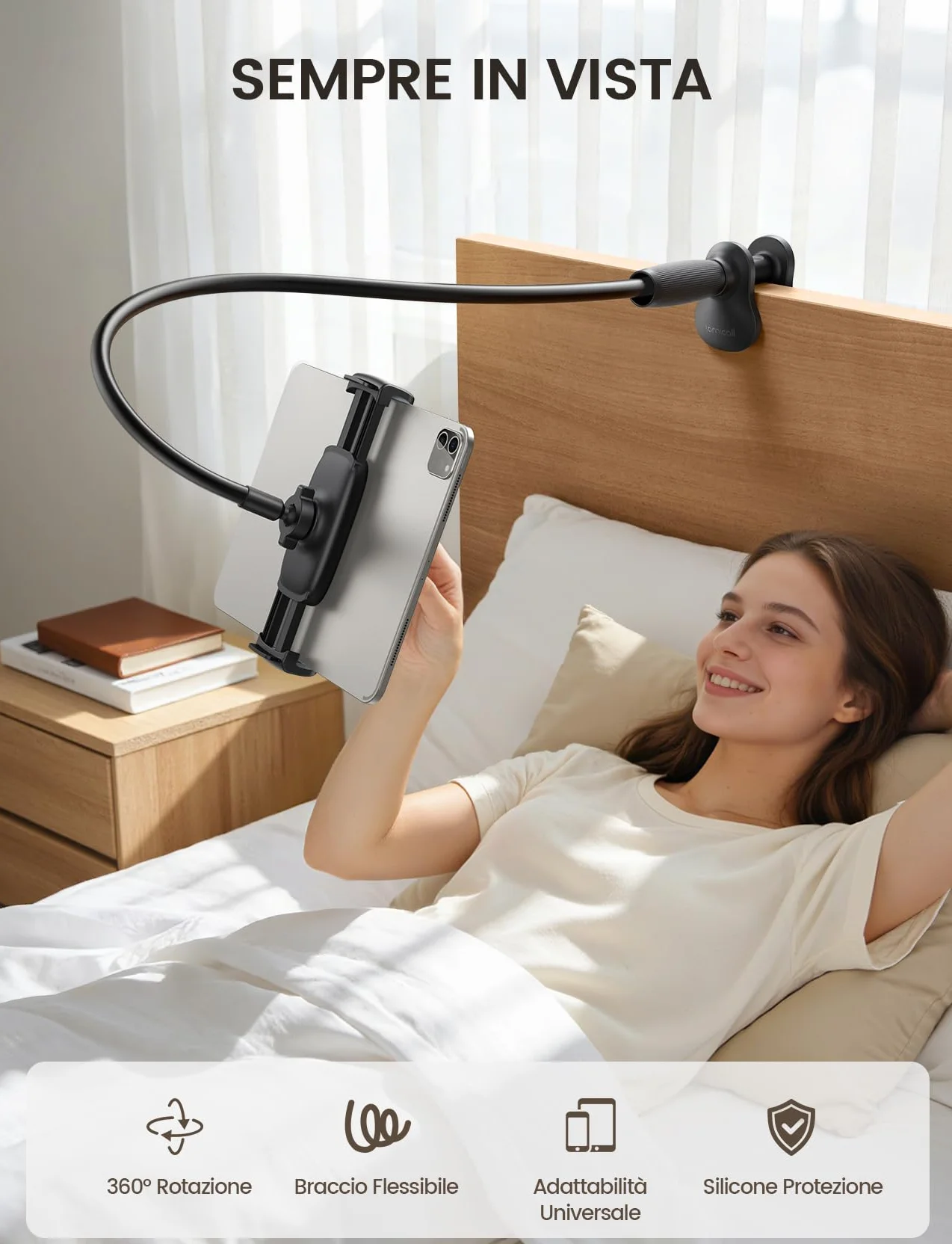 Lamicall Supporto Tablet con Collo di Cigno 85cm Braccio Flessibile 360° Rotazione per iPad Pro/Air/Mini Kindle 4,7-13"