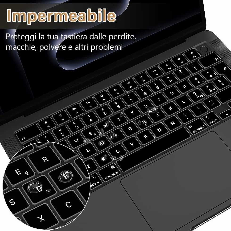 Protezione tastiera per MacBook Pro 14" (M5) 2025 con chip A3434 - Protezione tastiera - Accessorio (silicone nero italiano)