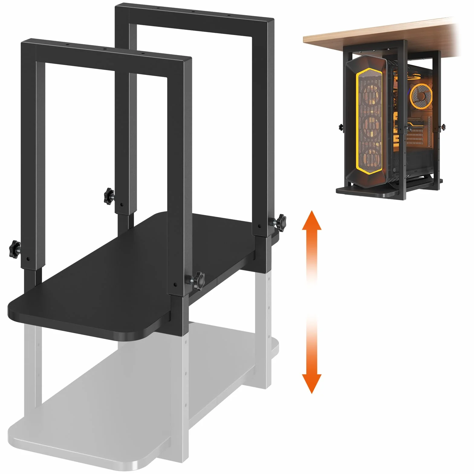 Supporto PC sotto scrivania, resistente e regolabile in altezza – Supporto per case PC, salvaspazio, capacità max 30 kg, Nero