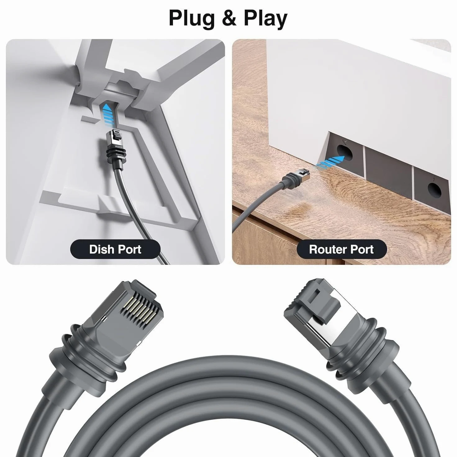 Cavo Starlink, 150FT/46M Starlink per Starlink Mini/Gen 3, Trasmissione ad Alta Velocità e Cavo di Prolunga Impermeabile Anti-interferenza Migliorato per Starlink Gen 3