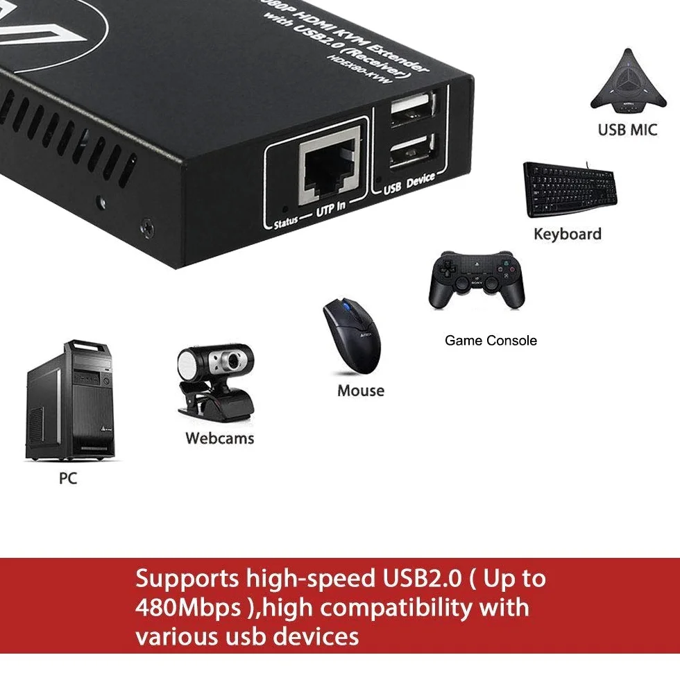 AV Access HDMI USB KVM Extender, 1080P@60Hz su Cat5e/6 fino a 80m/260ft, 2 Porte USB 2.0 per Computer, Nessuna Perdita di Segnale o Latenza, Plug & Play Senza Driver; con PoE e Adaptive EQ