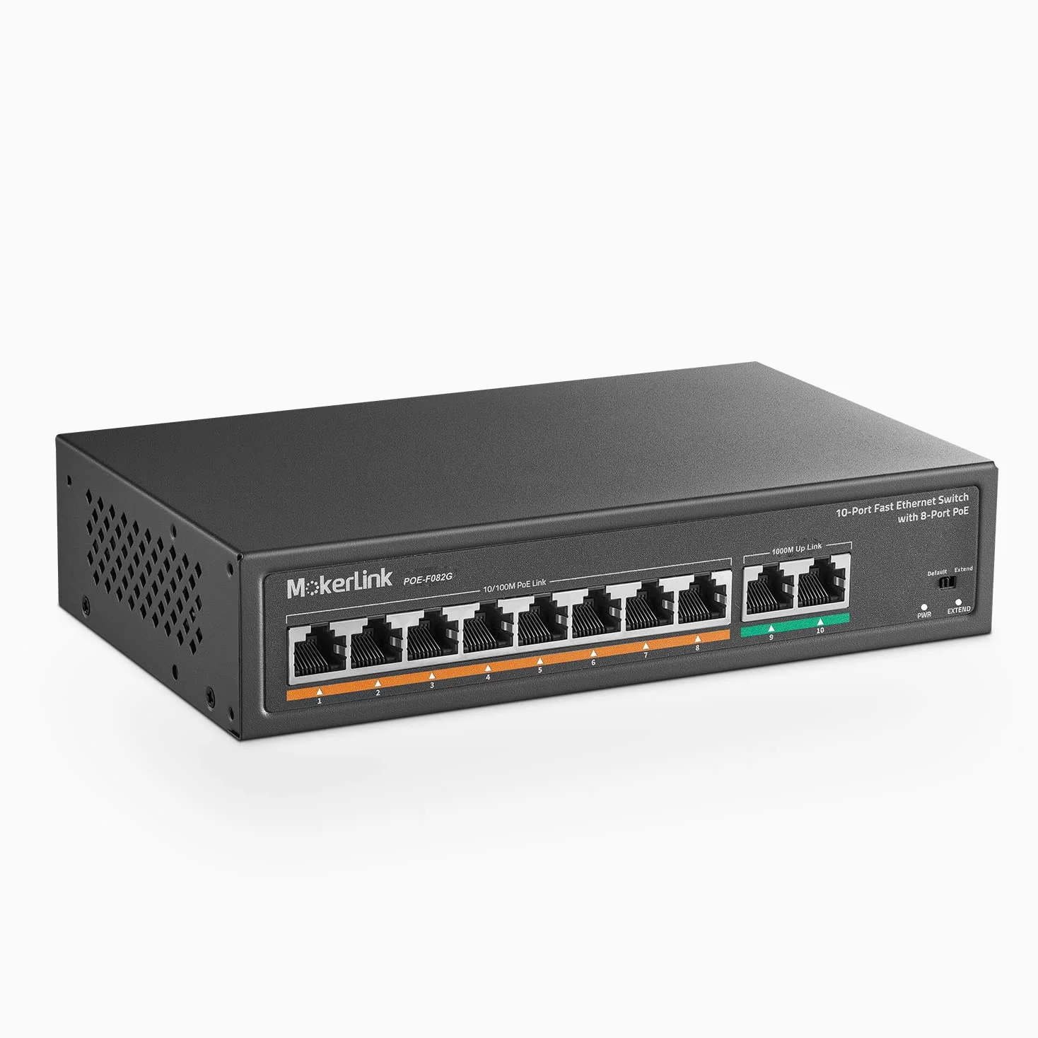 mokerlink Switch Poe 8 Porte, 2 Porte Gigabit Uplink, Poe Plus 802.3af/at, 120W di Potenza Integrata, 250 Metri, Metal Plug & Play