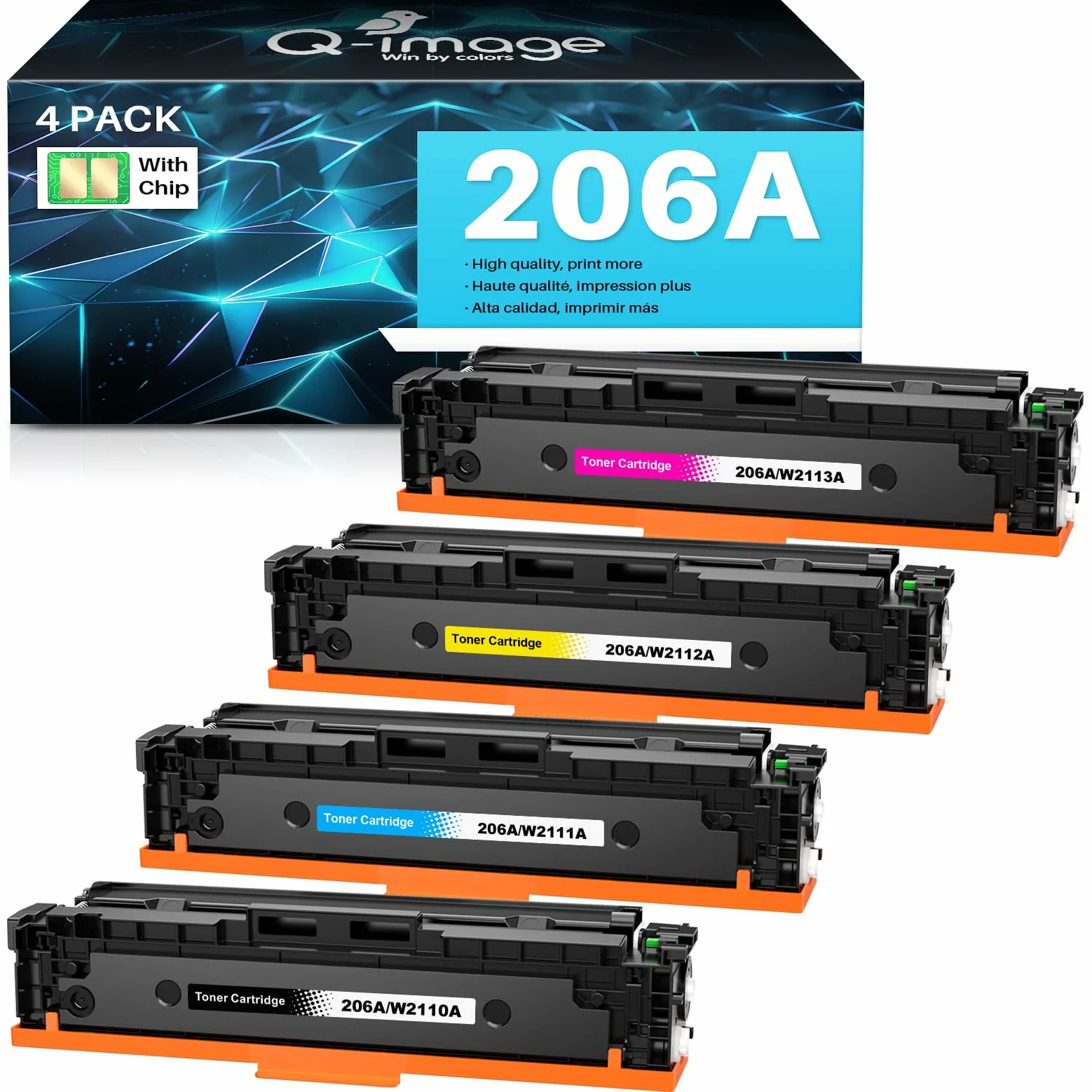 Cartucce toner 206A 206X M283fdw, confezione da 4, ricambio per stampanti HP 206A 206 A 206X da utilizzare con stampanti Color Laserjet Pro MFP M283fdw M283cdw Laserjet Pro M255dw M255nw