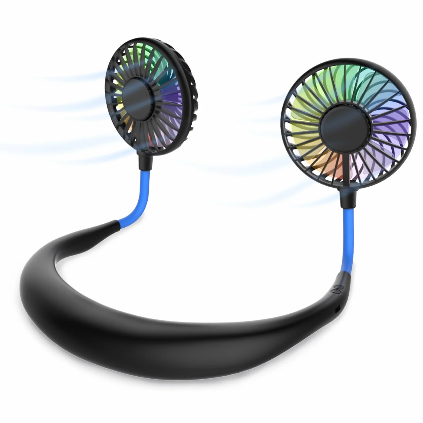 Mini ventilatore portatile da collo, mani libere, ricaricabile tramite USB, con fascia da collo, ventilatore per collana, ventilatore con doppia testa del vento, impostazioni a 3 velocità, per viaggi,