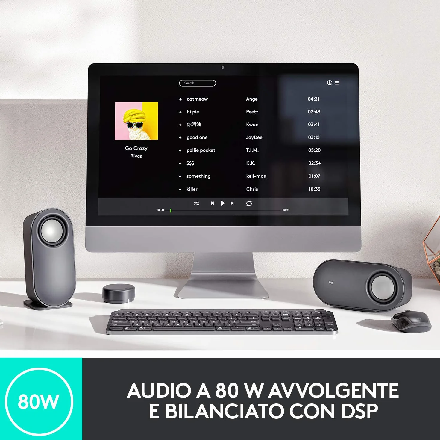 Logitech Z407 Altoparlanti Bluetooth per computer con subwoofer e controllo wireless, audio avvolgente, audio premium con ingressi multipli, altoparlanti USB - Nero