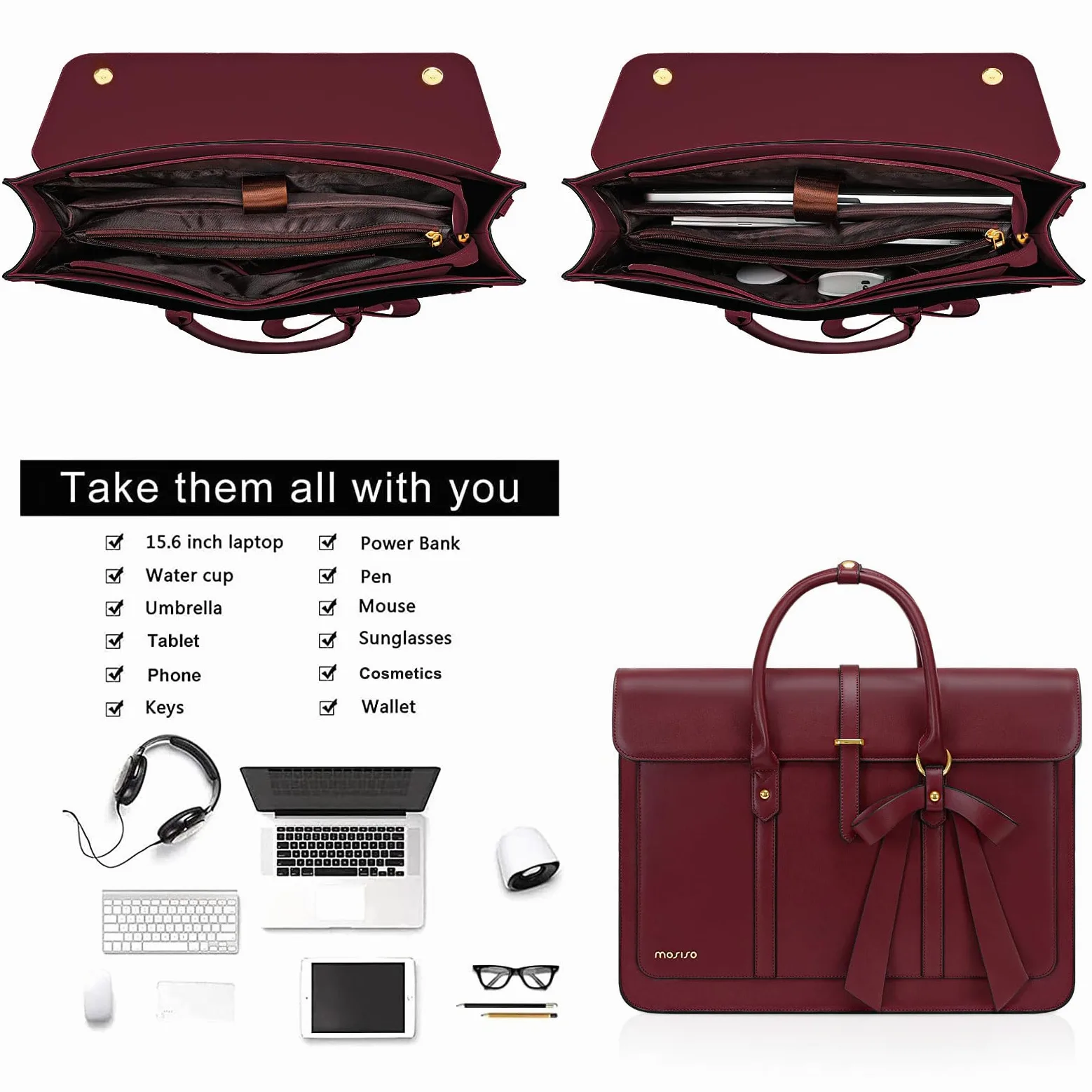 MOSISO Cover Compatibile con MacBook Air 15 Custodia M4 M3 M2 2025-2023 | A3241 A3114 A2941,Case&Lavoro Viaggio Computer Custodia Nodo Fiocco&Copritastiera&Pellicola&Coaster,Cristallino e Vino Rosso