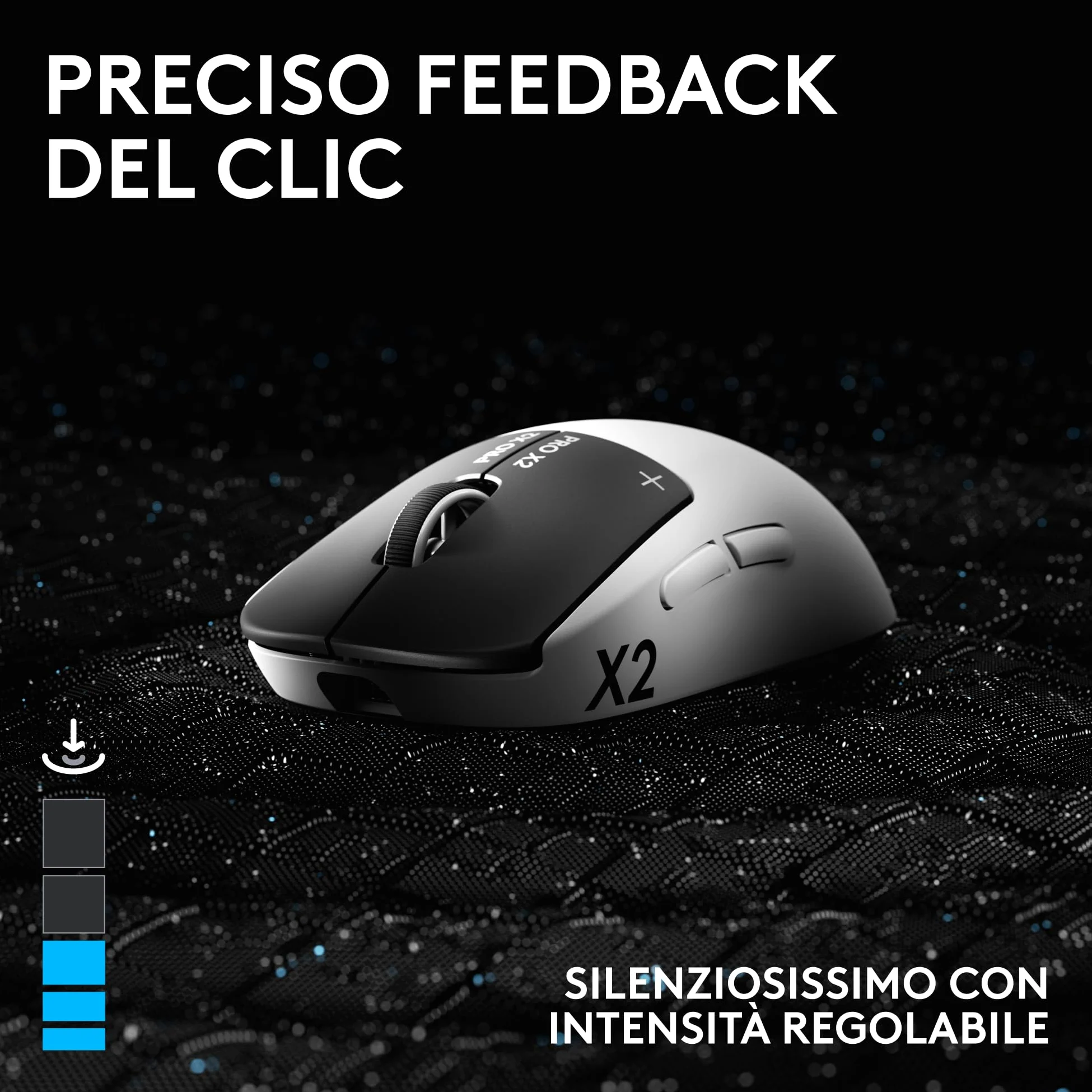 Logitech G PRO X2 SUPERSTRIKE LIGHTSPEED,mouse gaming wireless LIGHTSPEED, prestazioni veloci,leggero(61 g),feedback tattile del clic personalizzabile, ricarica USB-C,PC/Mac, German packaging - Bianco
