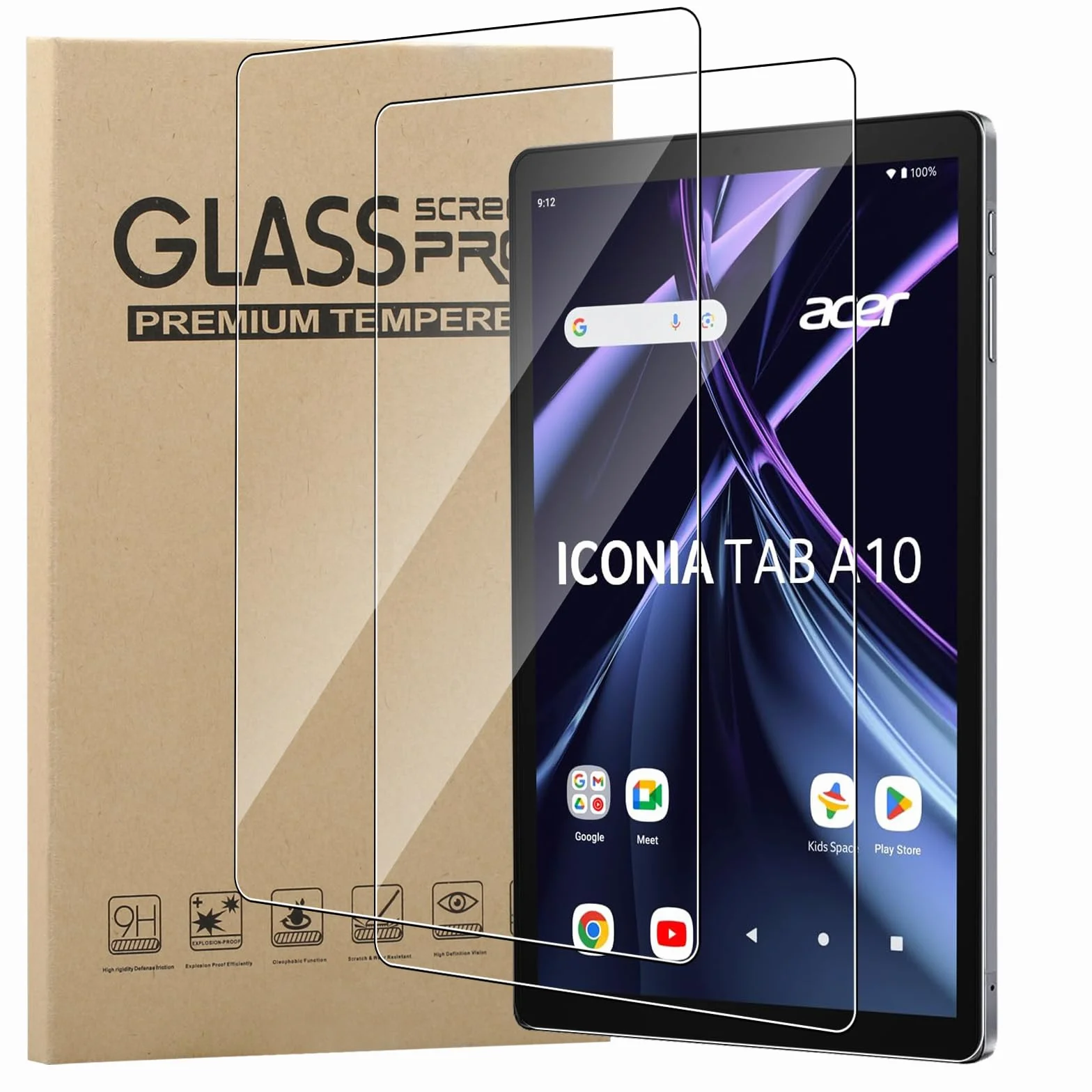Acer Iconia Tab A10 Pellicola Protettiva Vetro Temperato 9H 10.1 Pollici 2 Pezzi