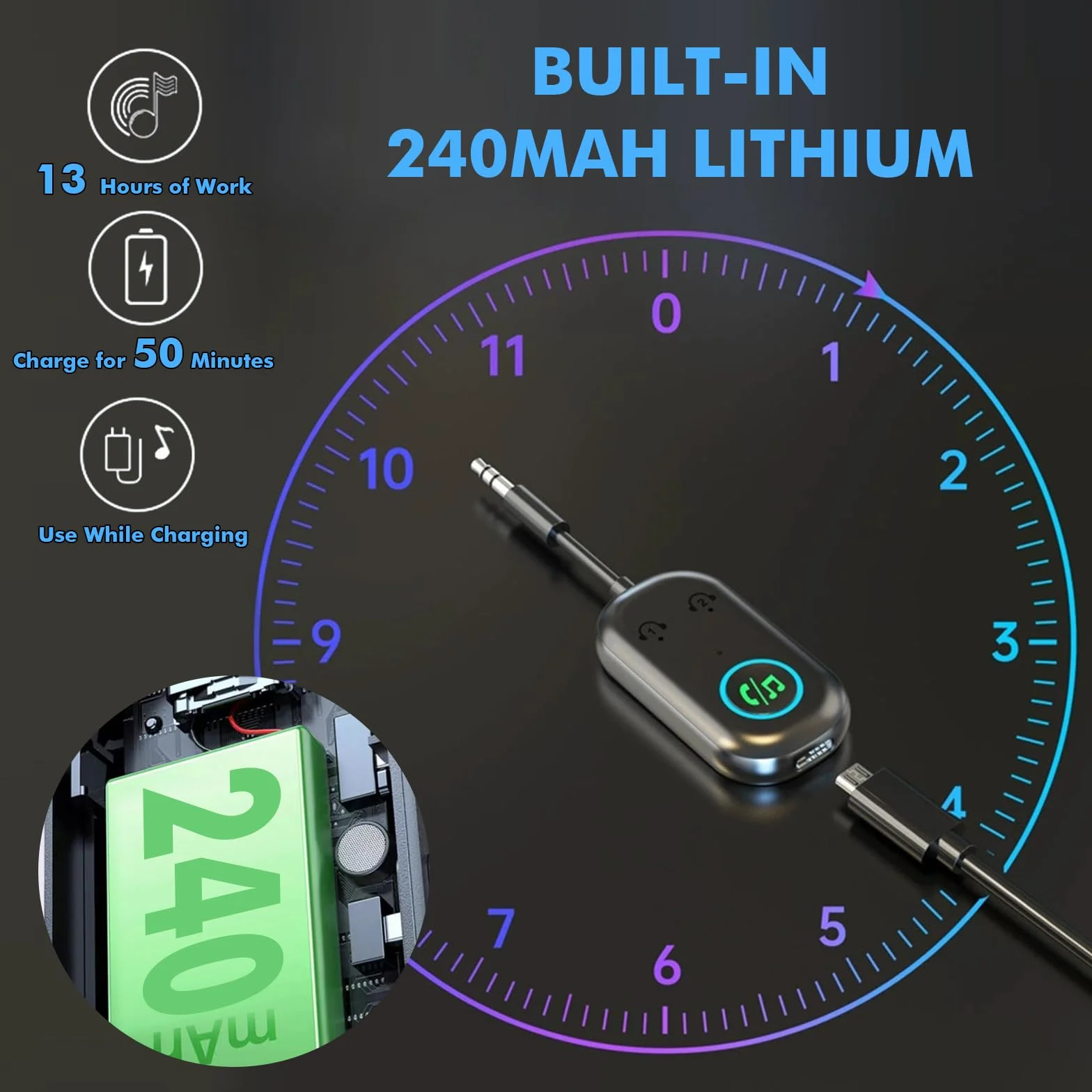 GIBOHOM Trasmettitore Bluetooth 5.3, Adattatore Bluetooth 2-in-1, Adattatore Cuffie Aereo Supporta 2 Auricolare, 3.5 mm AUX Jack Trasmettitore per TV, Telefono Mobile, Car Audio Systems, Palestra