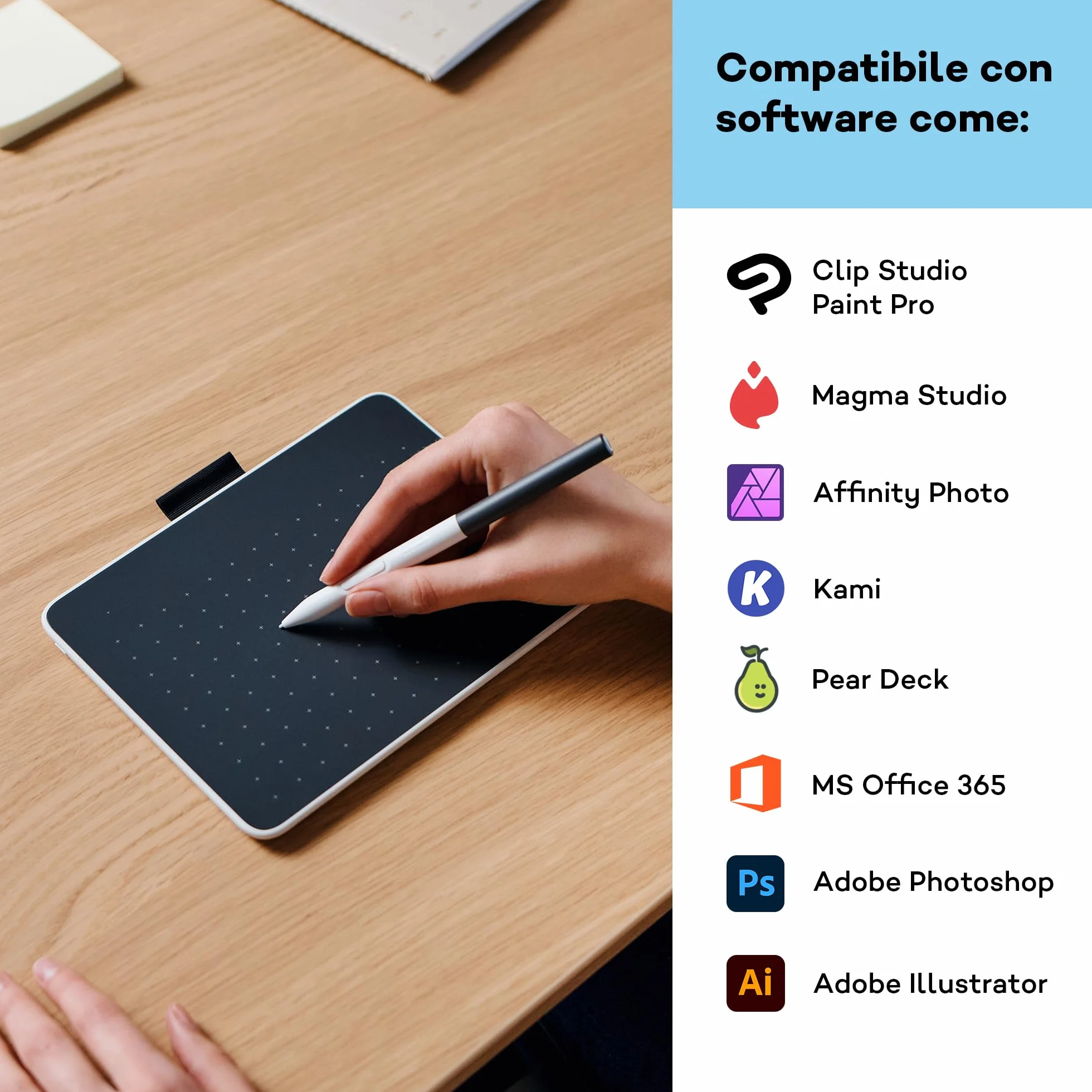 Tavoletta con penna Wacom One S inclusa penna EMR senza batteria, connessione Bluetooth, per Windows, Mac, Chromebook e Android. Ideale per creativi principianti, per il disegno in digitale