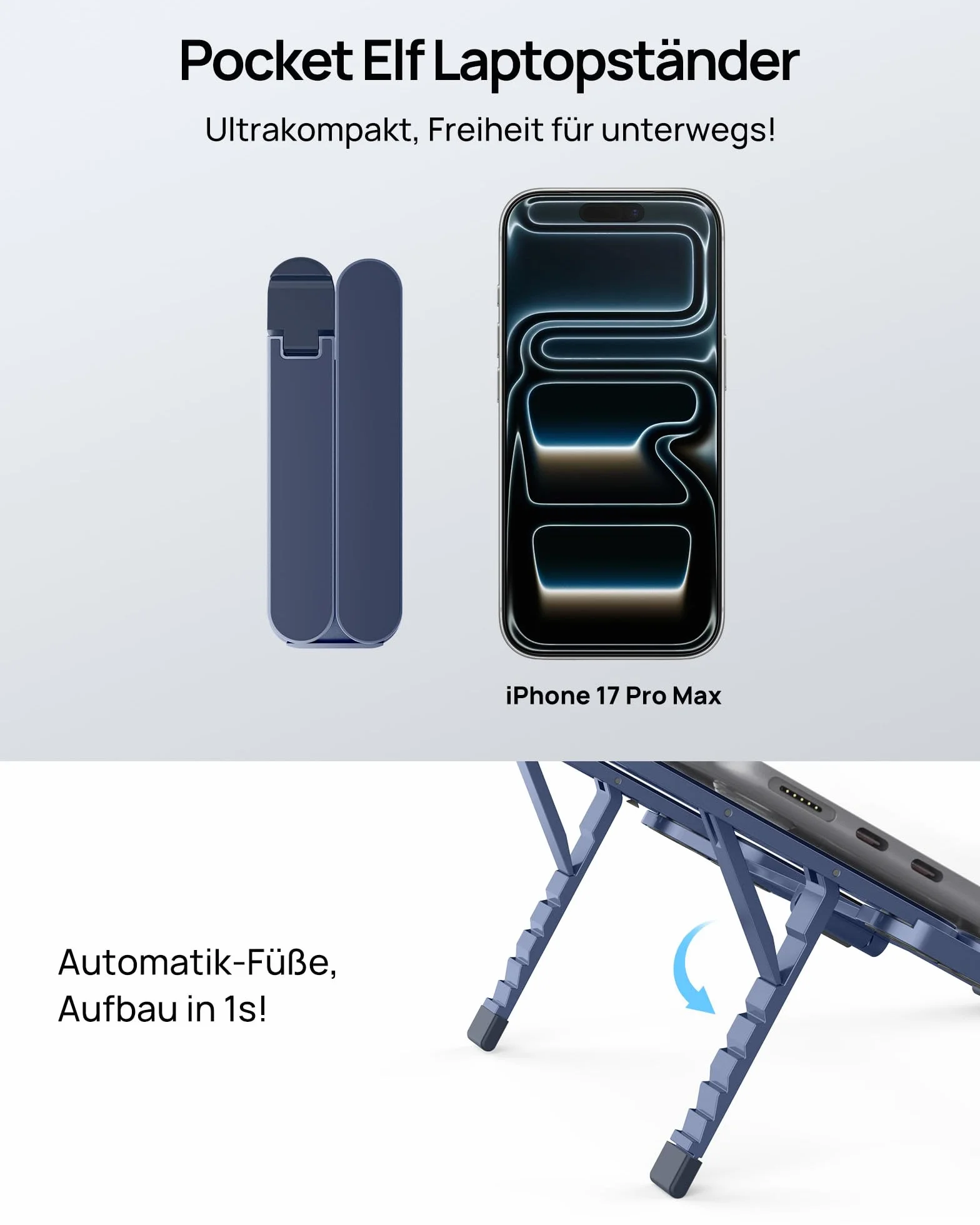 SODI Supporto pieghevole in alluminio per computer portatile, regolabile in altezza, ventilato, per MacBook Pro/Air, HP, Sony, Dell, tutti i laptop da 10 a 16 pollici,Blau
