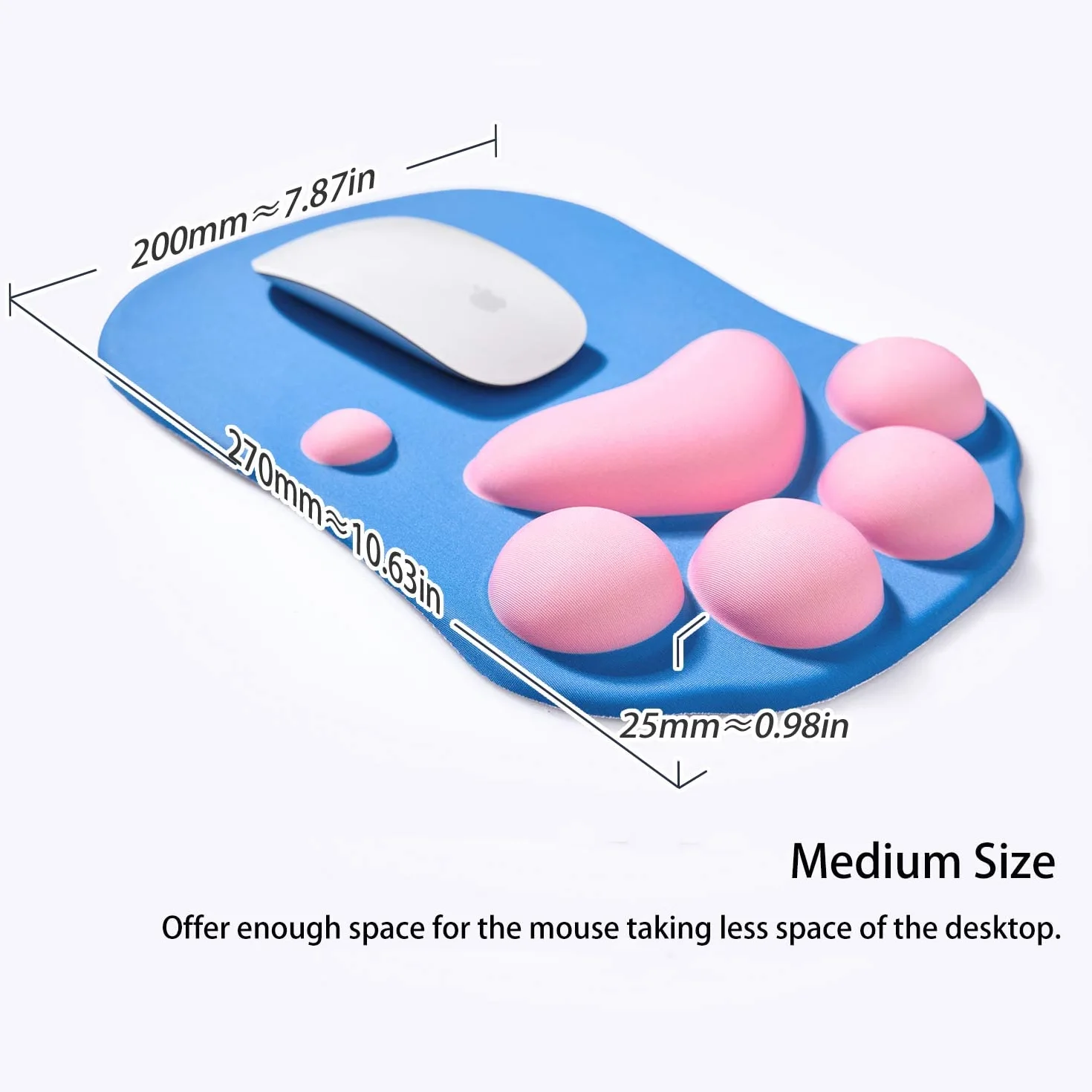 Tappetino Mouse con Poggiapolsi, Mouse Pad Ergonomico, Tappetino per Mouse con Zampa di Gatto Carino, in Morbido Silicone, Base Antiscivolo, per casa/ufficio/gioco, Blu e Rosa
