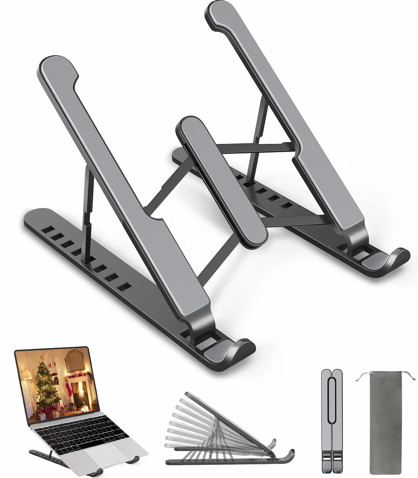 Supporto PC Portatile, 8 Livelli Regolabile & Raffreddamento Porta PC, Pieghevole in Plastica e Silicone Laptop Stand per Computer Portatili e Tablet (10-15,6’’)