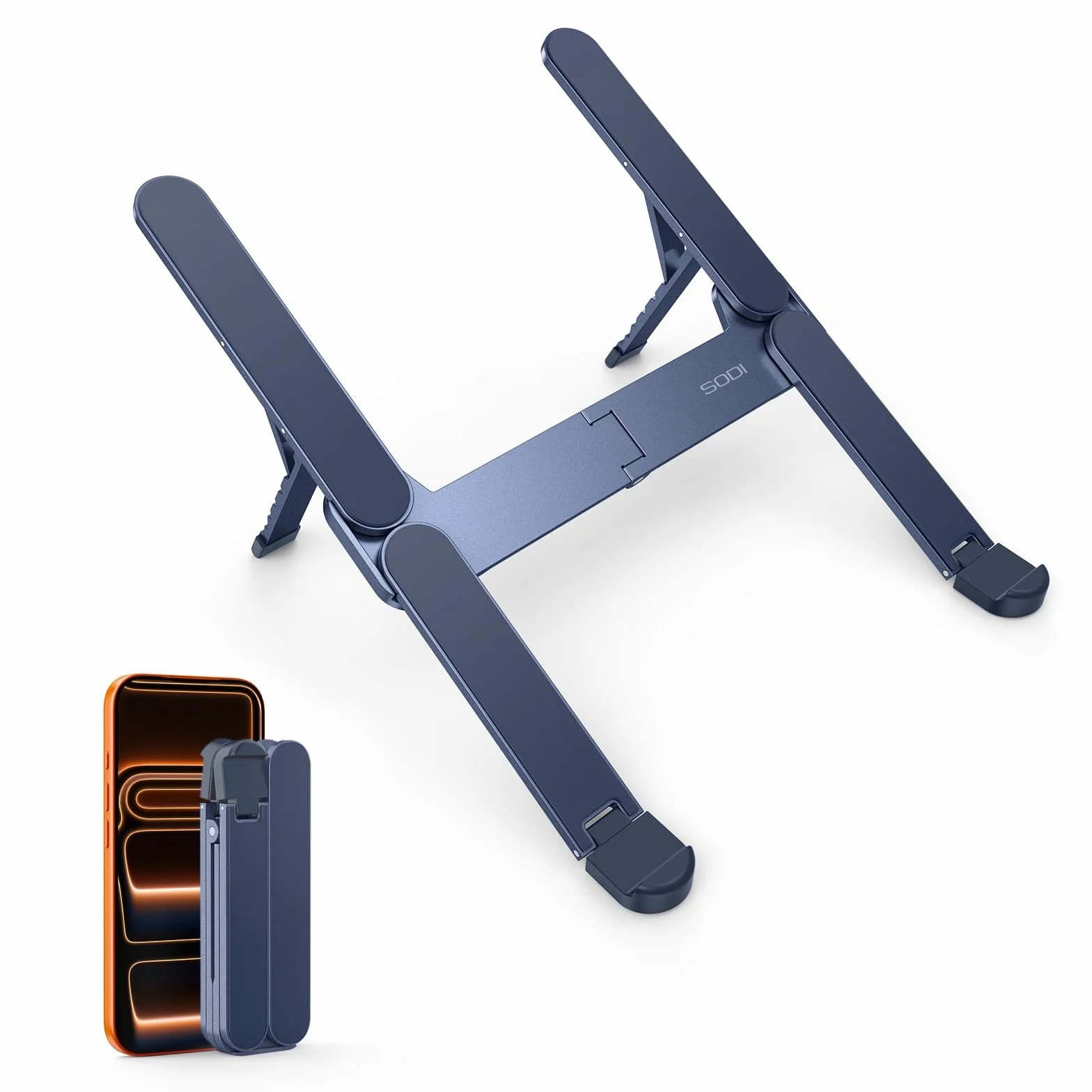 SODI Supporto pieghevole in alluminio per computer portatile, regolabile in altezza, ventilato, per MacBook Pro/Air, HP, Sony, Dell, tutti i laptop da 10 a 16 pollici,Blau