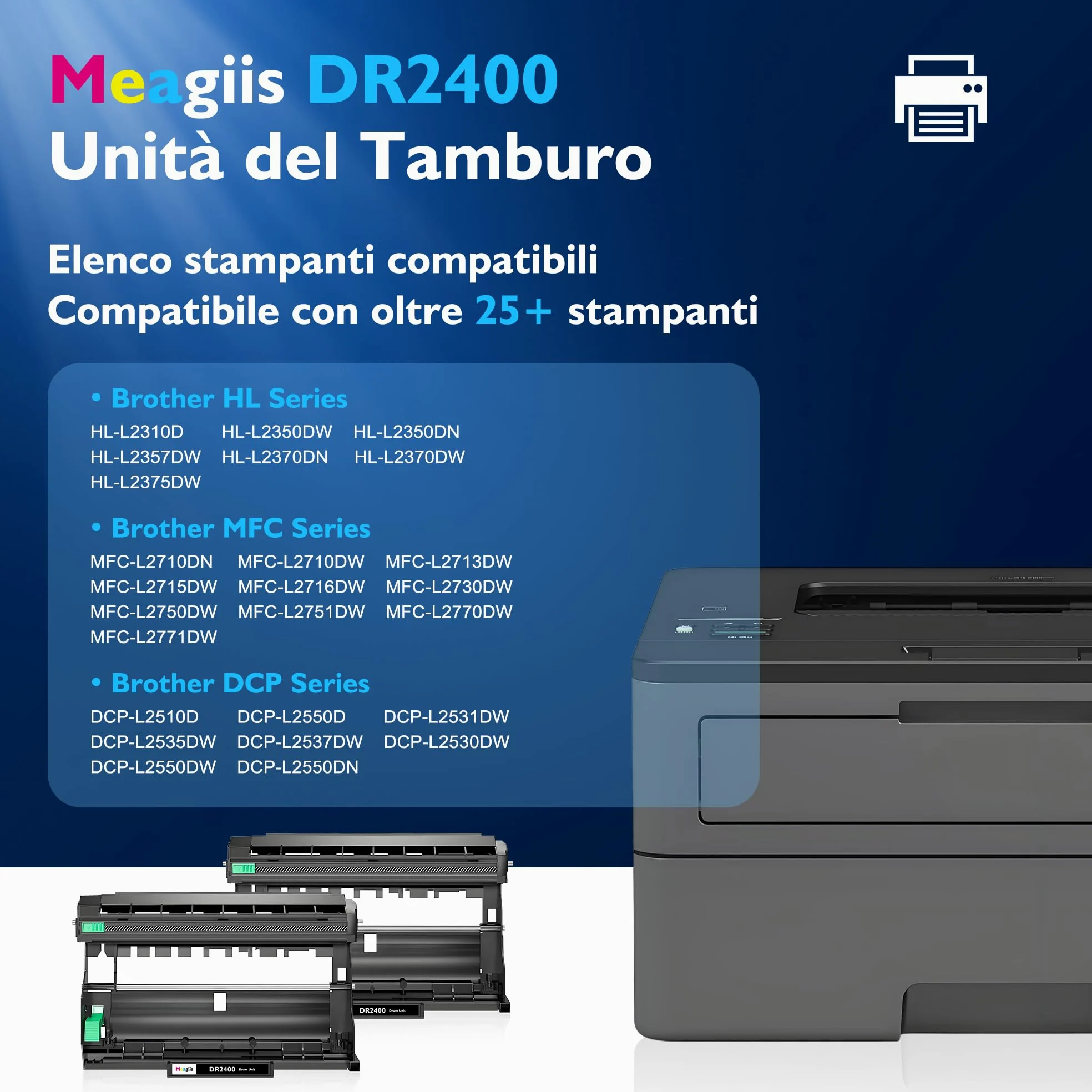 DR2400 Unità del tamburo Compatibile per Brother DR2400 DR-2400 tamburo per Brother DCP-L2530DW DCP-L2510D HL-L2350DW HL-L2310D HL-L2357DW MFC-L2710DW MFC-L2710DN MFC-L2730DW (2 Pacchetto)