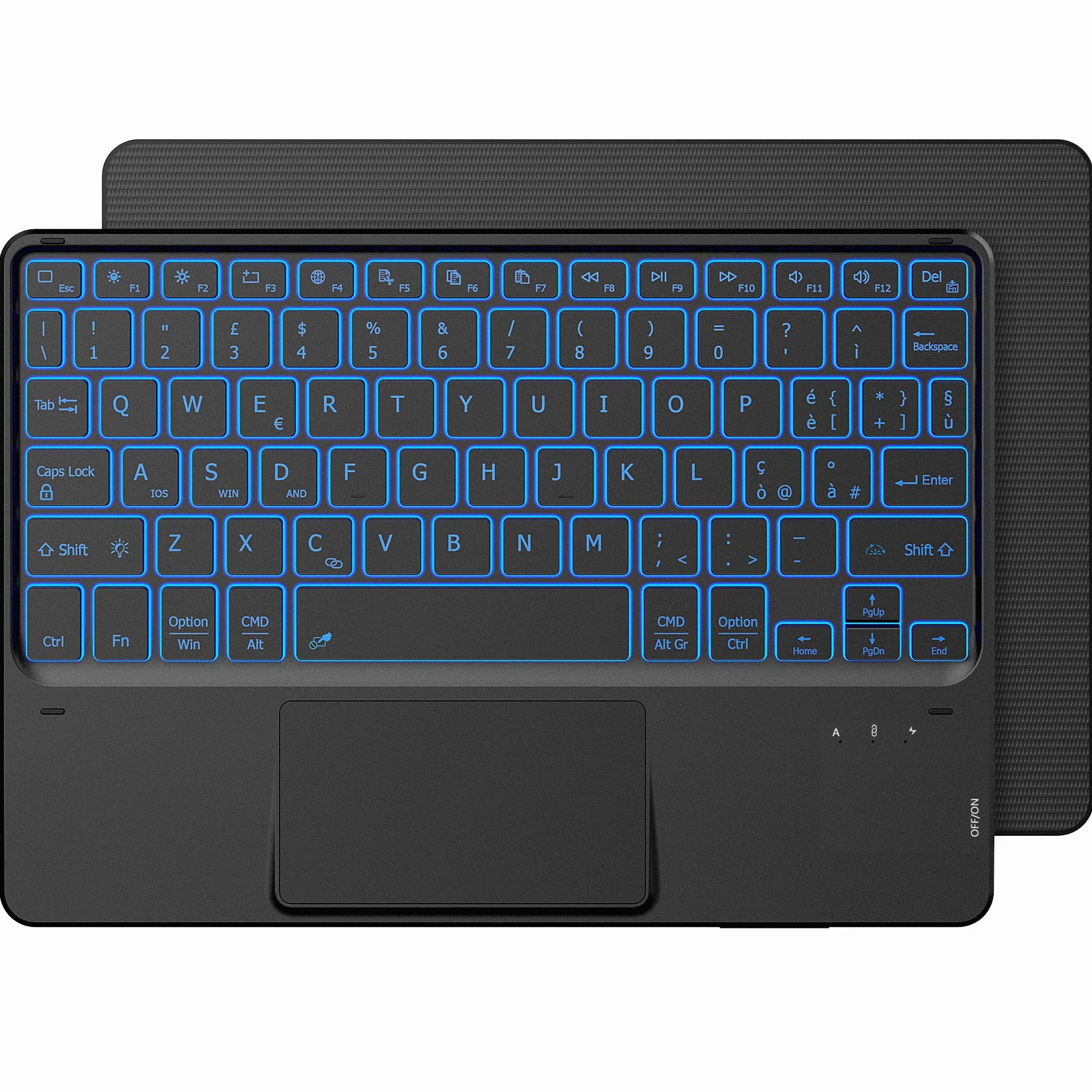 CACOE Tastiera Bluetooth Senza Fili Ultra Sottile con Multi Touch Integrato Touch Pad con Android IOS e Windows, 7 Colori Retroilluminate, Tastiera Senza Fili, Layout Italiano, Nera