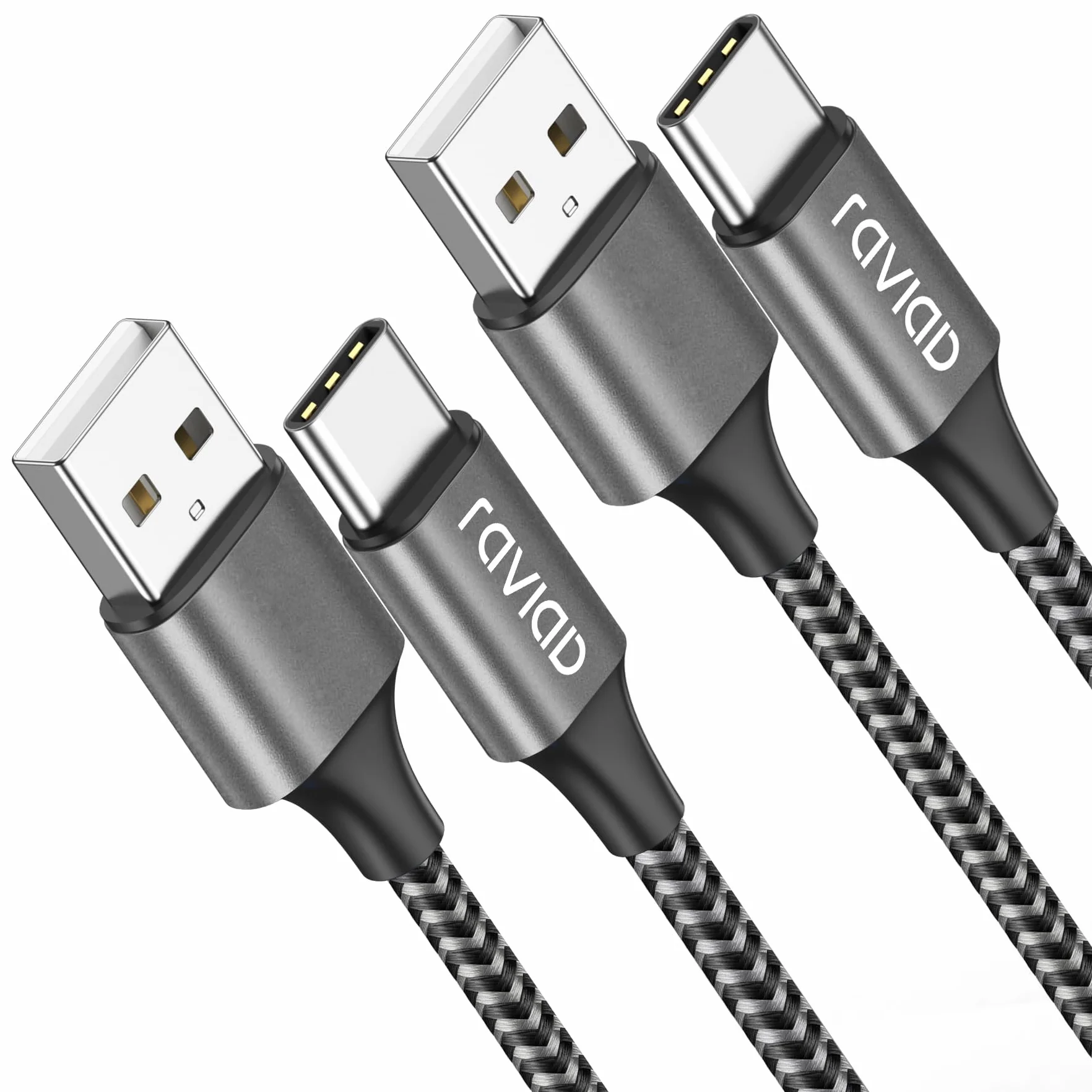 RAVIAD Cavo USB Tipo C 2 Pezzi 3m Nylon Ricarica Rapida Trasferimento Dati per iPhone 17 16 15 Pro Max Samsung Galaxy S24 S23 S22 S21 S10 S9 A40 A50 A70 OnePlus Realme Grigio