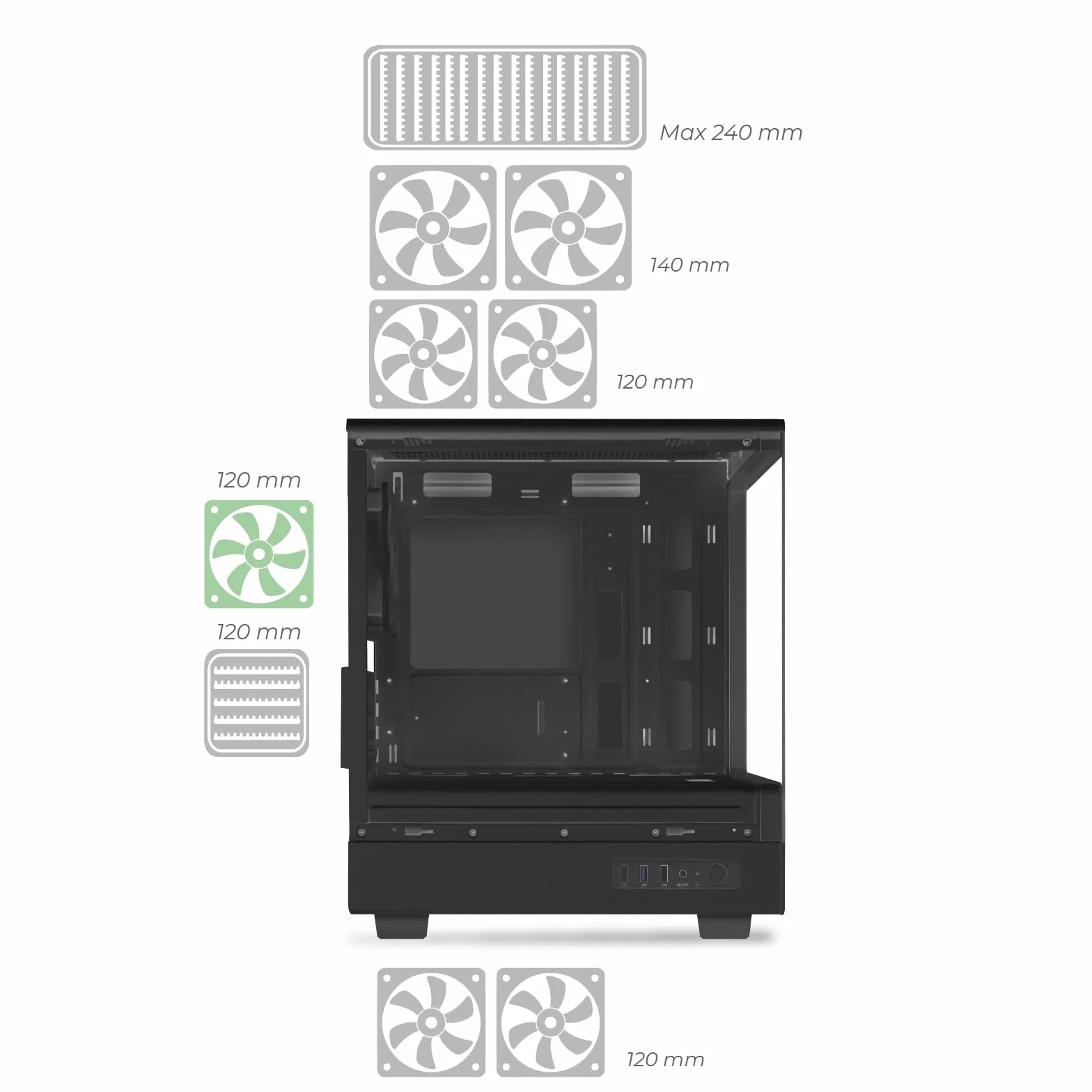 Noua Fobia LK200, Case PC Gaming Micro-ATX, Ventola Nera 120mm, Case Micro Tower per Computer Doppio Vetro Temperato Panoramico, Nero