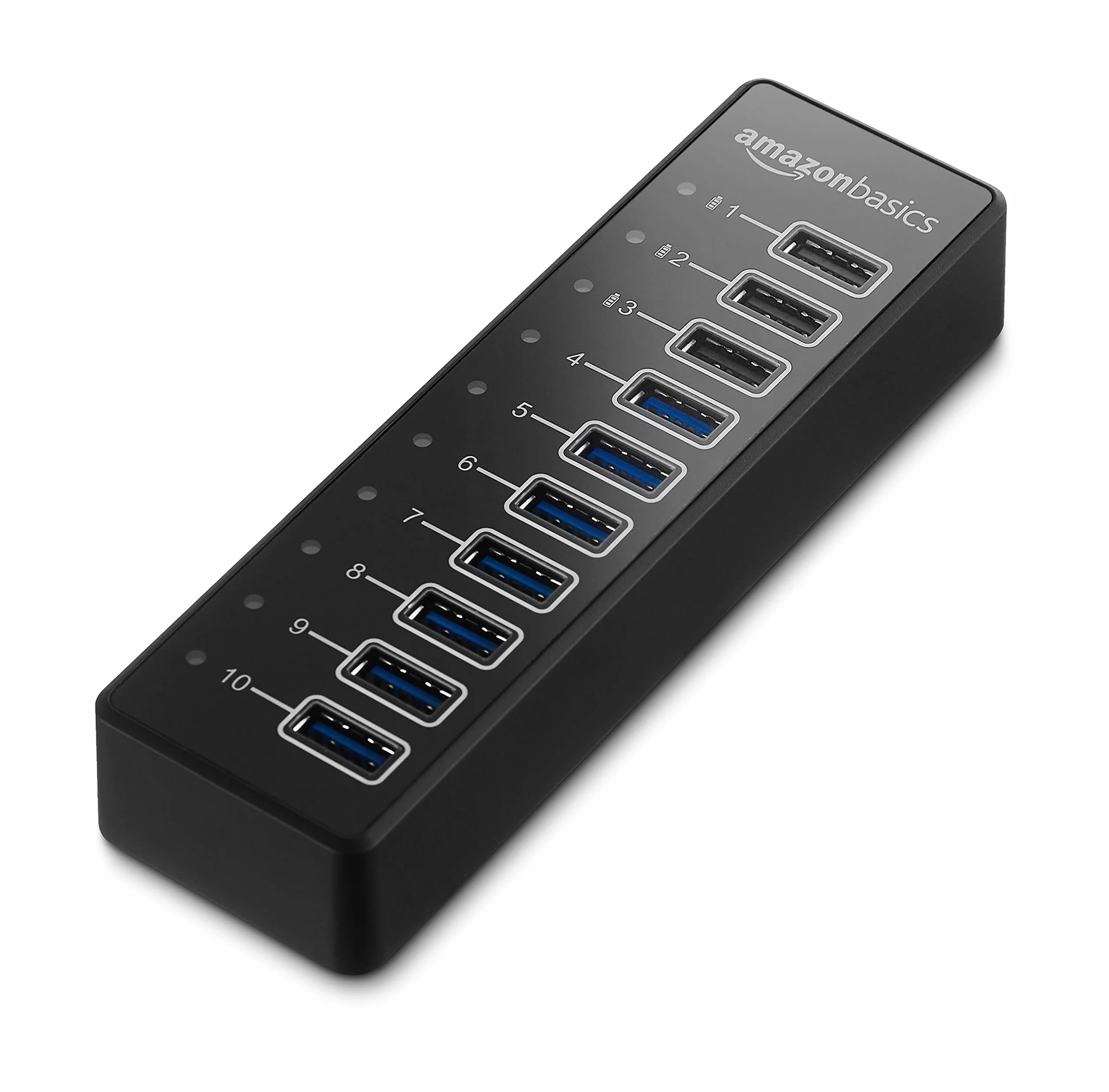 Amazon Basics Hub USB-A 3.1 con alimentatore - 65 W (20 V/3,25 A), Hub a 10 porte, Nero