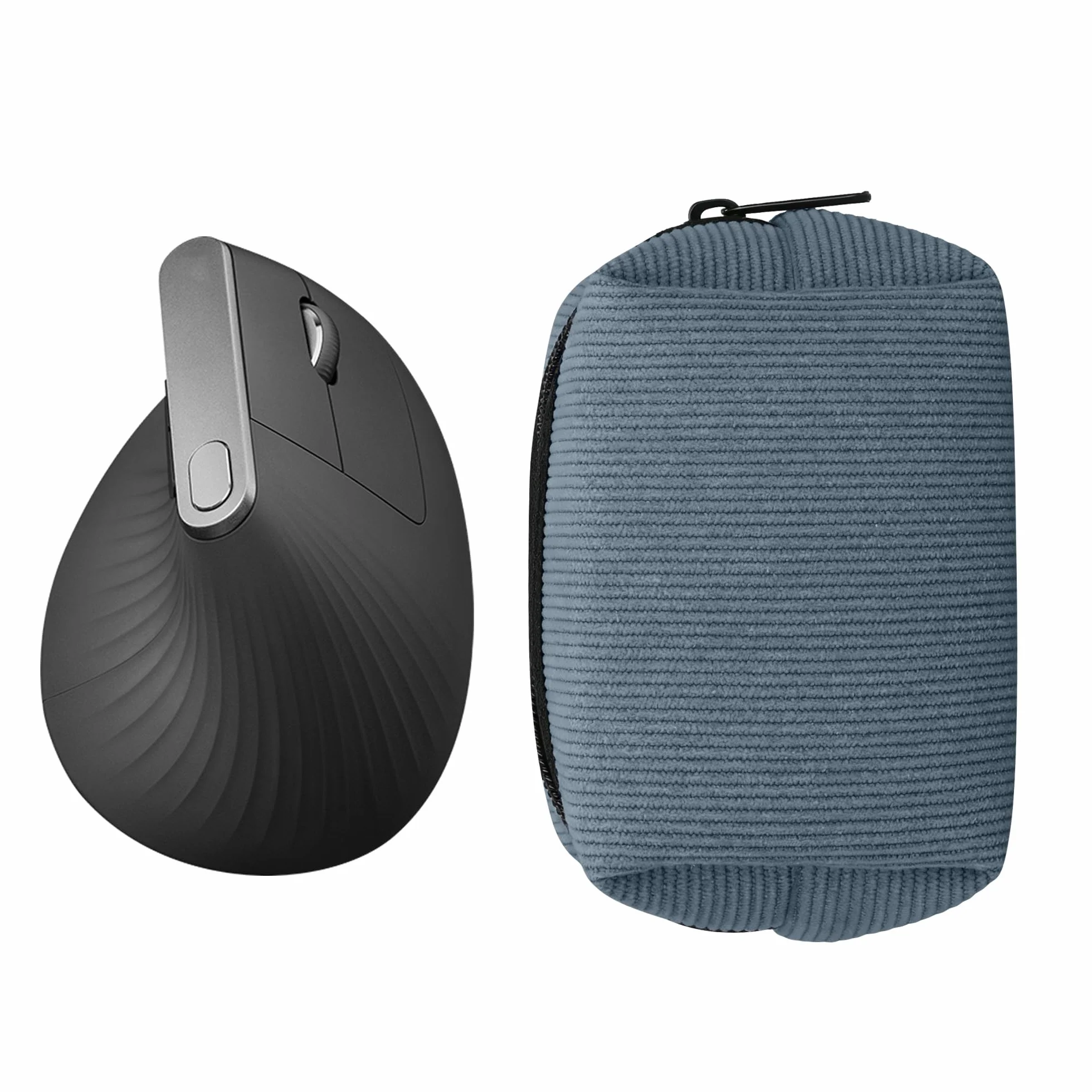 kwmobile Custodia Mouse Wireless per Logitech Lift/MX Vertical/Anker Vertical - Cover Mouse Wireless Gaming con Cerniera - Astuccio in Velluto a Coste e Neoprene - blu vintage
