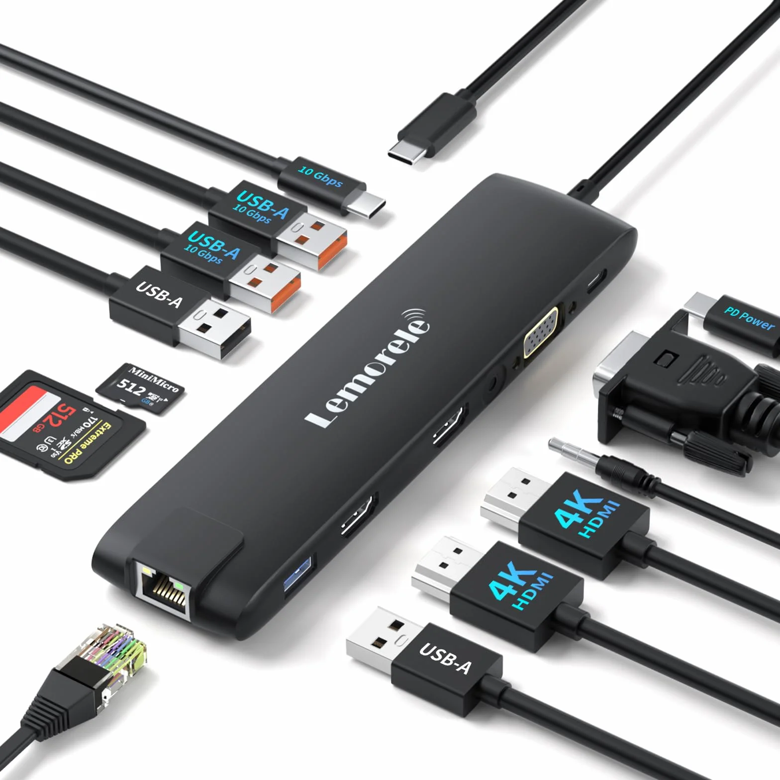 Upgrade Lemorele Docking Station USB C/A 10Gbps 3*Display- 14 in 1, USB C Dock 2 HDMI Adapter 4K, Ethernet, 2 USB 3.2, 2 USB 2.0, VGA, Type-C 3.1, PD 100W, Audio, SD/TF, for Windows, MacBook