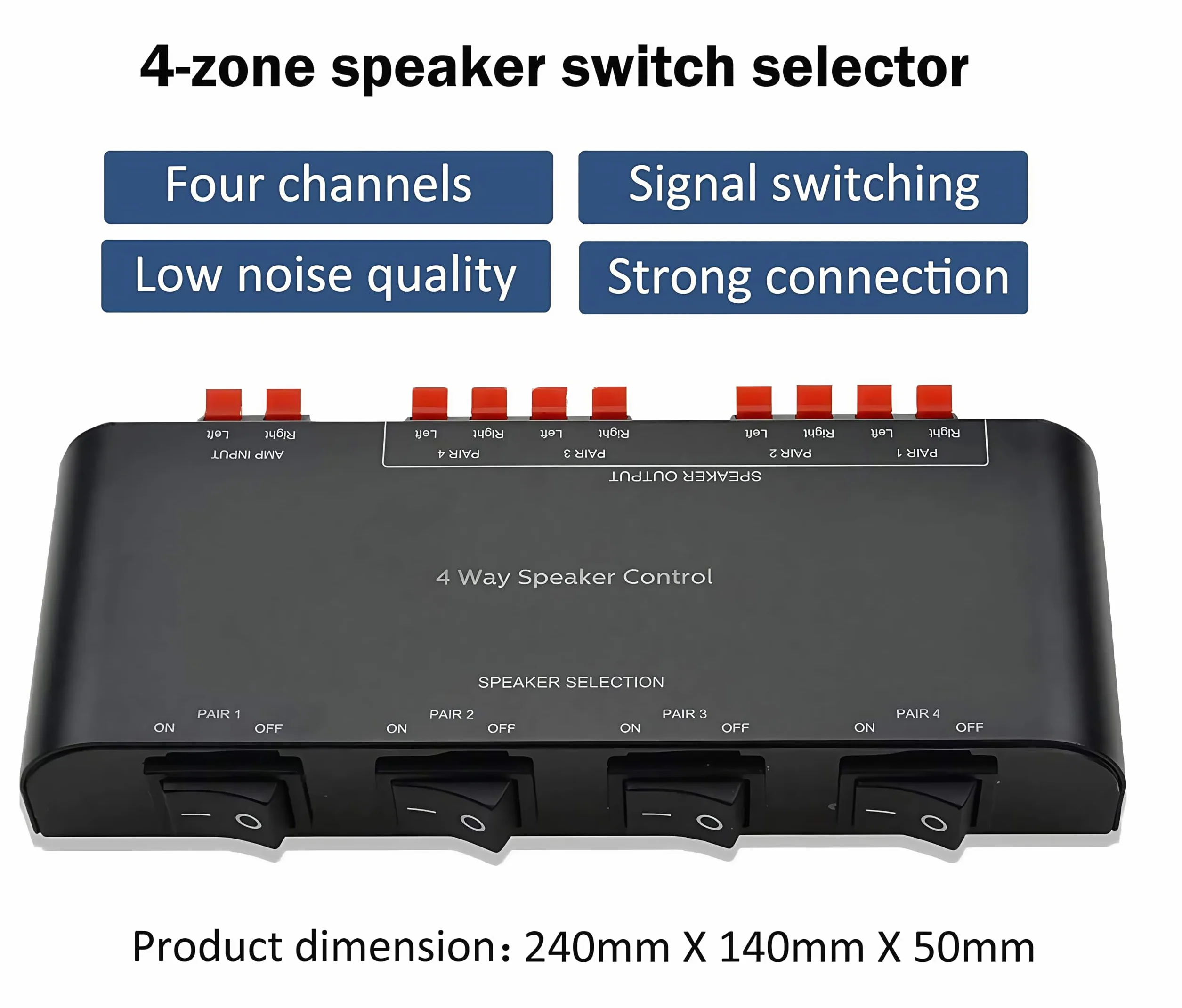 Selettore Switcher per 4 canali con morsettiera 200W RMS Max 100W commutabile, nero