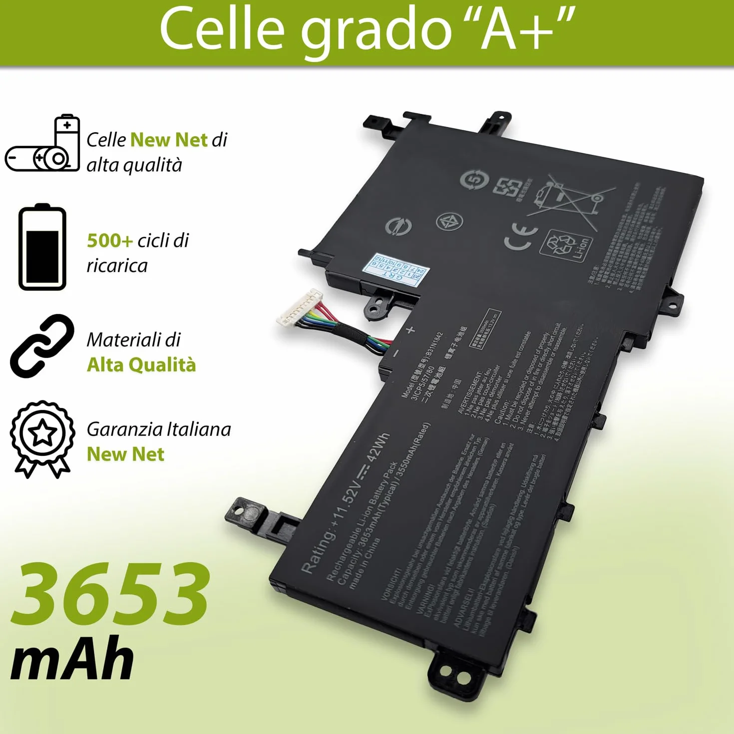 B31N1842 Batteria compatibile con ASUS VivoBook 15 K513 K513E K513EA K513EQ X513 X513E X513EA X513EAN X513EP M513 M513UA S513E S513EA F513E F513EA K531F K531FA X531 X531F X531FL [11.52V - 3653mAh]