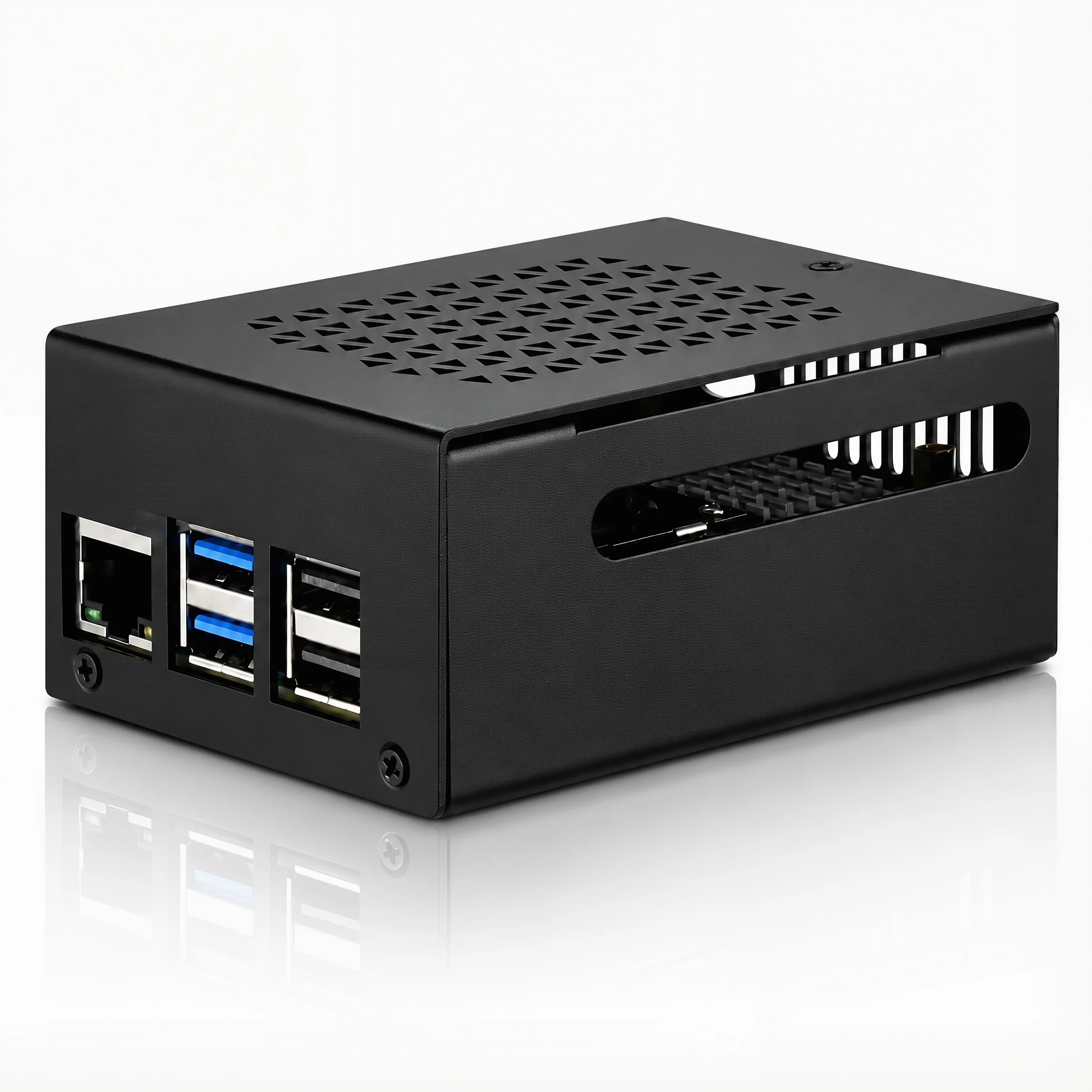 Custodia in metallo per Raspberry Pi 5, supporto Pi 5 Active Cooler, spazio per cappelli, schede aggiuntive, refrigeratore e cappelli NVMe (nero)