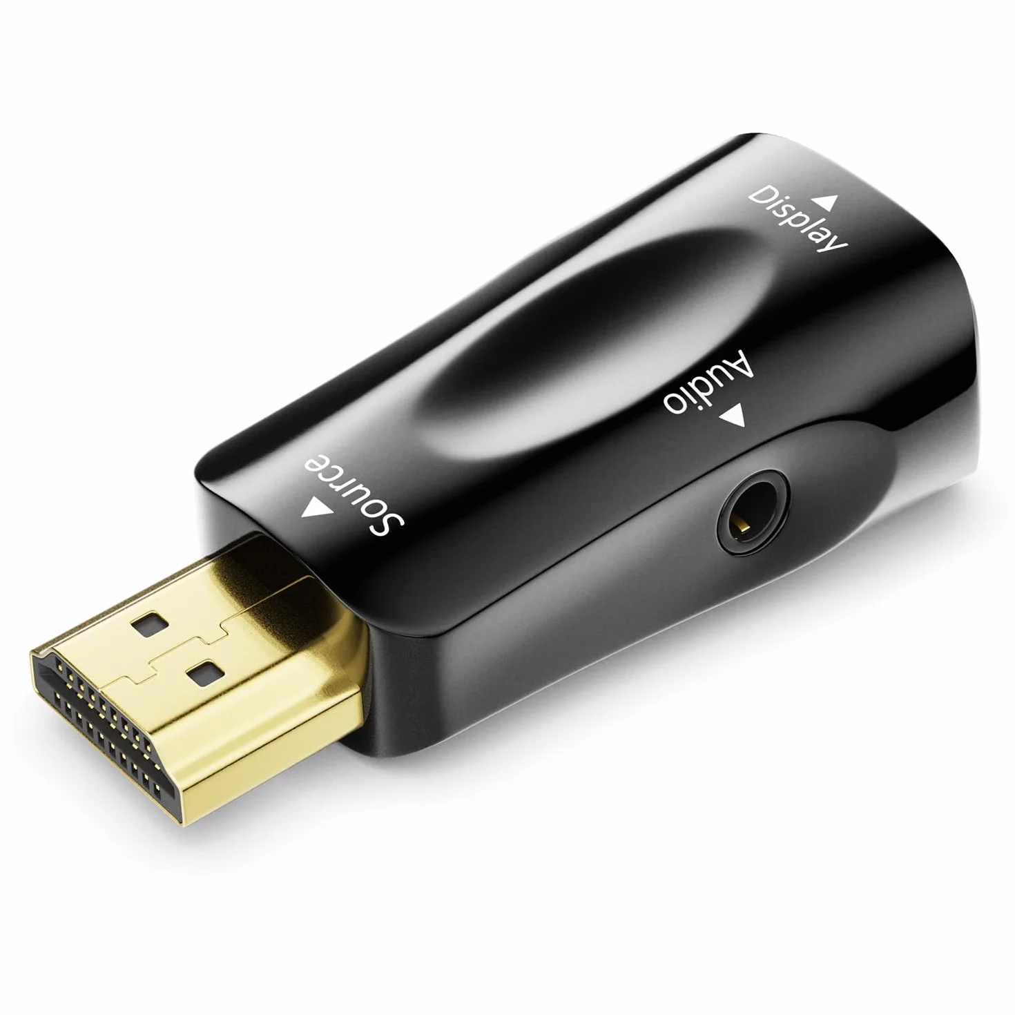 deleyCON Adattatore Convertitore HDMI (Sorgente) a VGA (Display) - 1080p Full HD - (per Monitor/Beamer/Proiettore VGA) + Audio Jack 3.5mm - per PC/Computer/Laptop a Monitor/Beamer - Nero