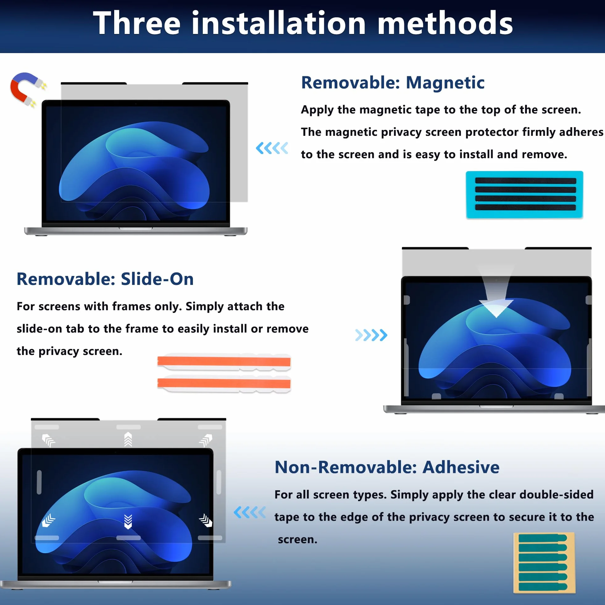 Pellicola Magnetica per Privacy da 16 Pollici 16:10, Anti-Luce Blu, Antiriflesso, Antigraffio, Bifacciale, Rimovibile Pellicola Privacy per Laptop (16 pollici 16:10-351 x 225 mm)