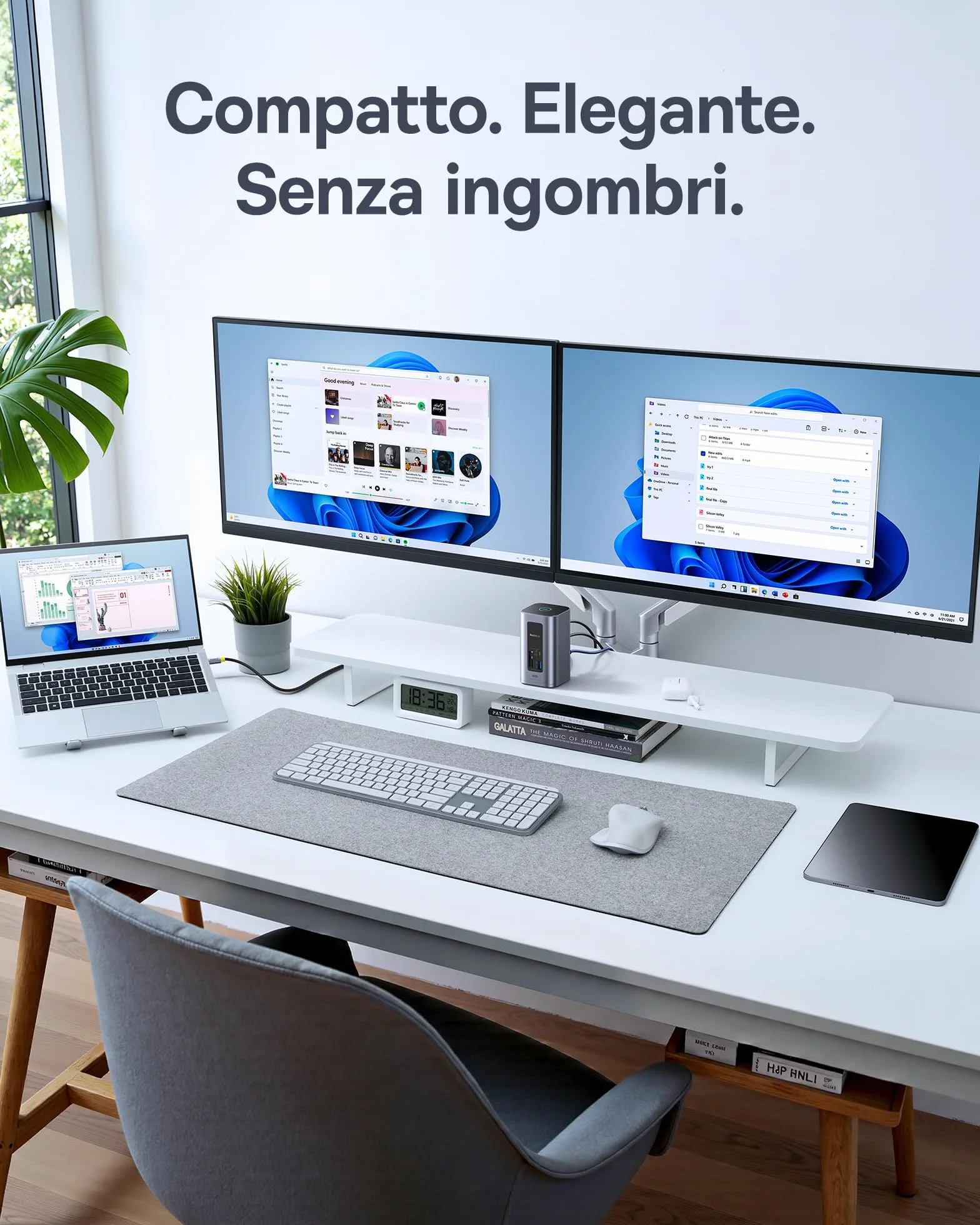 Baseus Nomos Air 12 in 1 Docking Station 2 Monitor per Windows, con 4K HDMI, 10Gbps USB-C/A, SD/TF, 100W PD, Gigabit Ethernet, Compatibile con Laptop HP/Lenovo/Dell/Acer