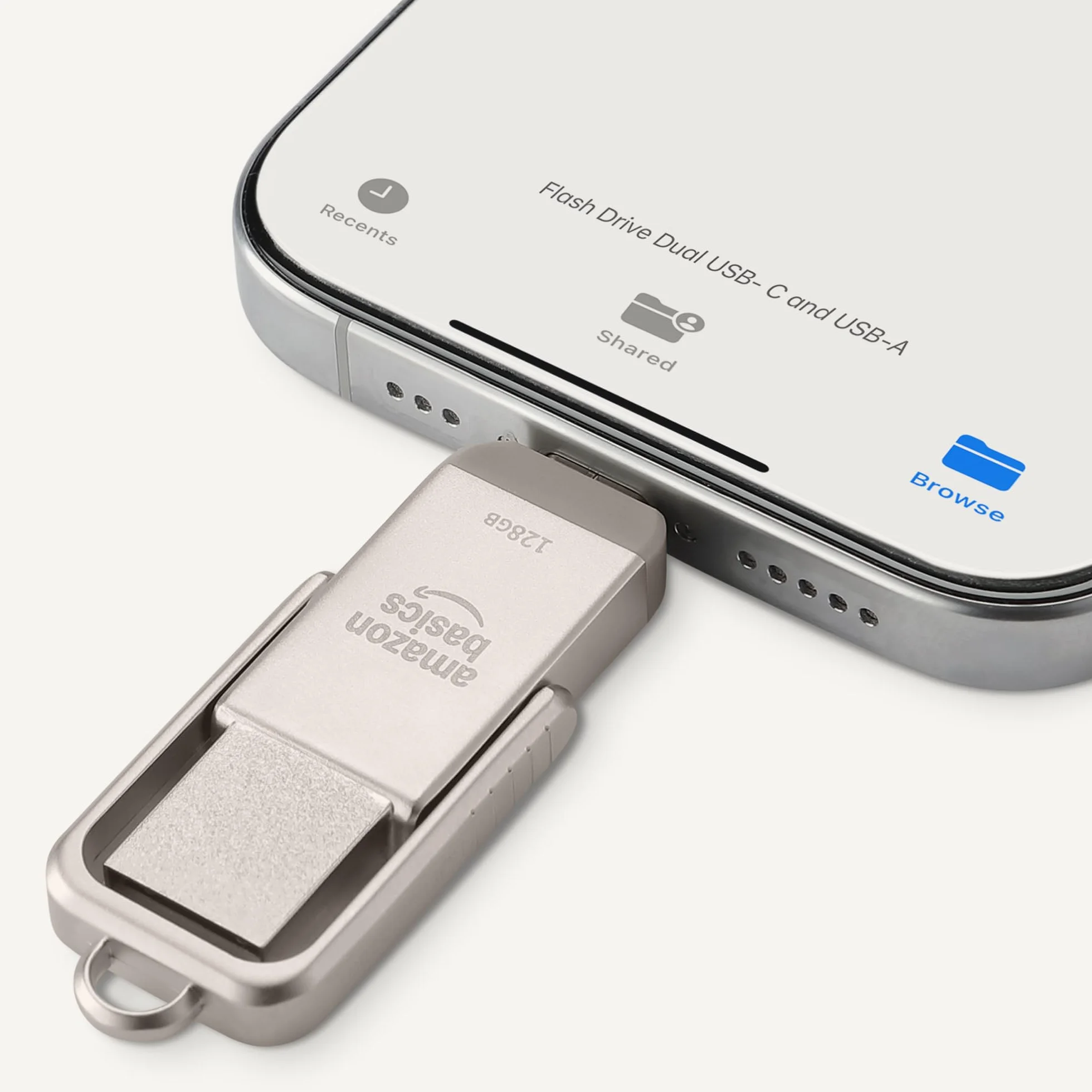Amazon Basics Unità Flash USB, Chiavetta con Doppia Porta USB C e USB A, 128 GB, Colore Argento Champagne