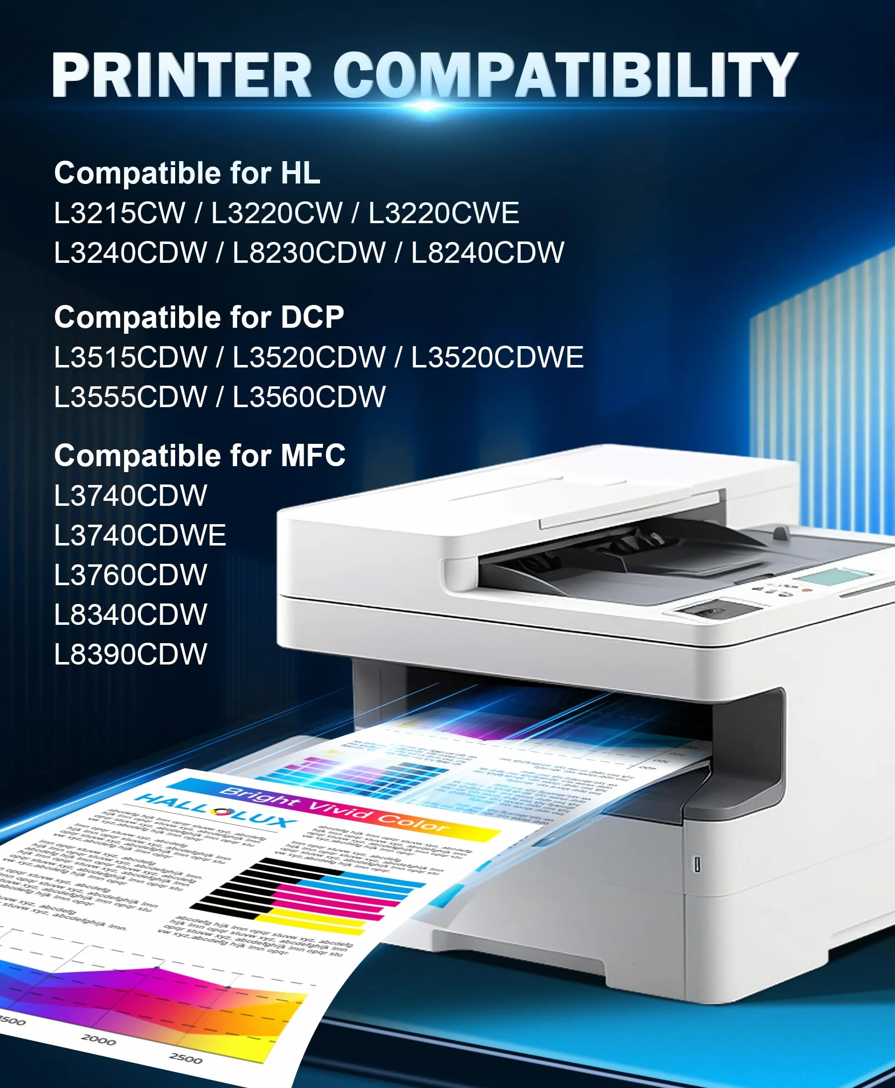 HALLOLUX DCP-L3560CDW - Stampante laser a colori multifunzione 3 in 1, con Wi-FI/LAN e stampa fronte/retro (stampa/copia/scansione) | Fronte/retro automatico in stampa | 18ppm