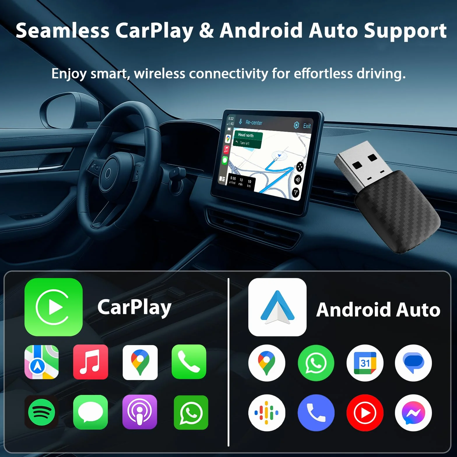 Mini adattatore wireless CarPlay, grigio argento – Adattatore wireless compatto per auto per Android Auto, connessione automatica rapida, aggiornamento CarPlay cablato a wireless 2026 (A28)