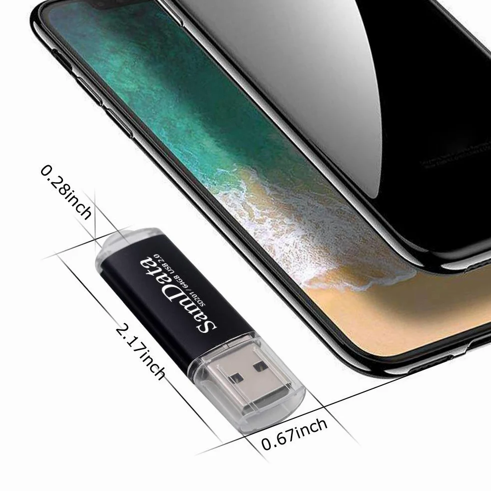 SamData Chiavetta USB da 64 GB, confezione da 5 unità USB 2.0, con indicatore LED, colore nero, confezione da 5