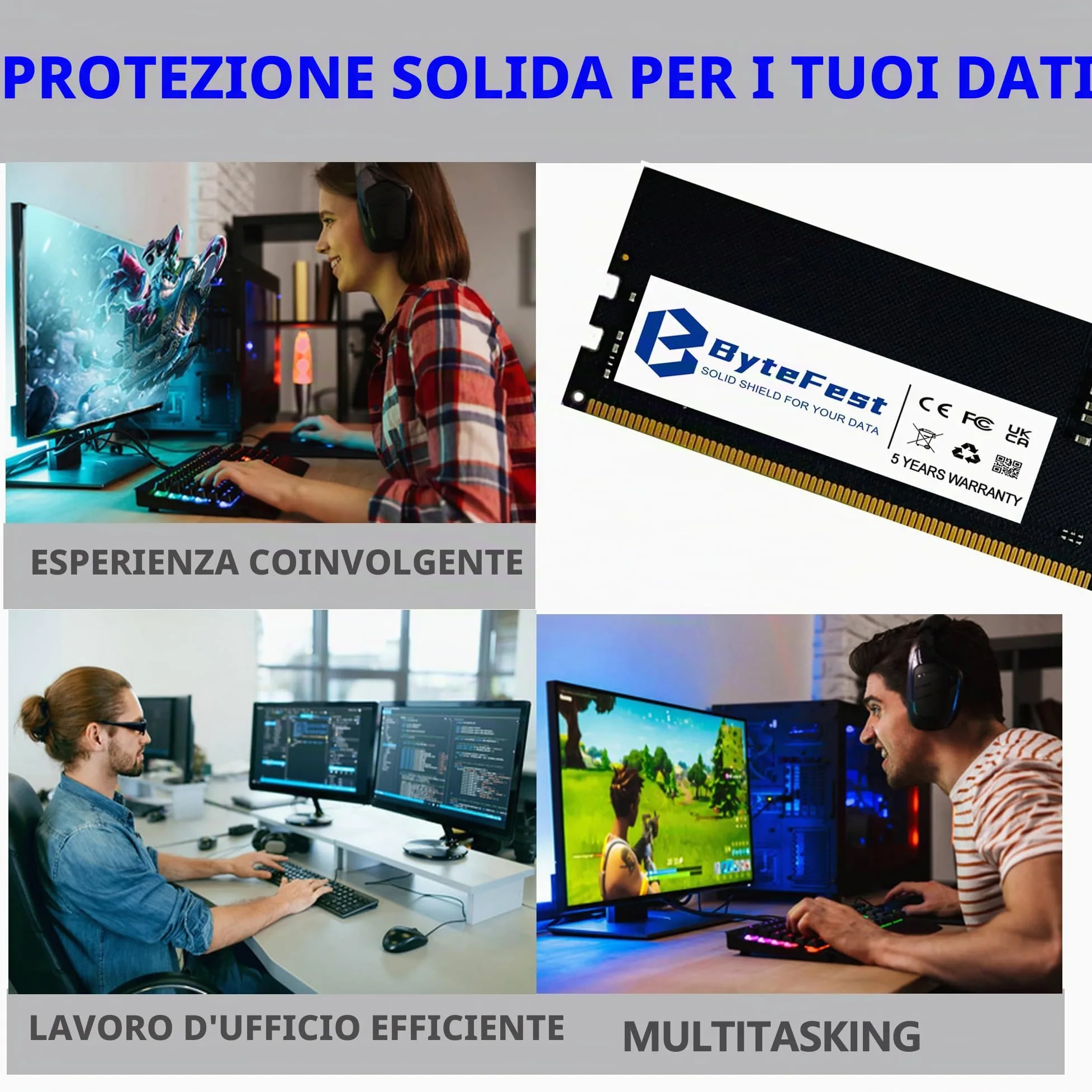 DDR5 RAM 16GB 4800MHz PC5-38400 CL40 UDIMM 1.1V 288 Pin Desktop Computer Aggiornamento RAM del modulo di memoria