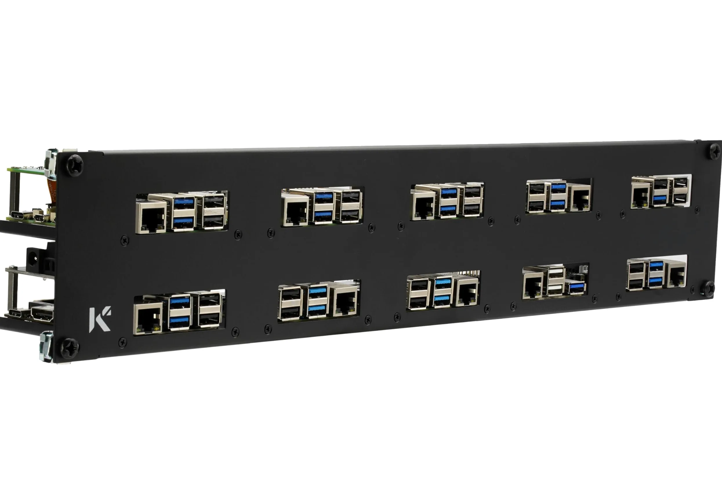KKSB Pannello rack 2U per Raspberry Pi da 19-inch (19"), contiene 10 schede, supporta cappelli e dispositivo di raffreddamento ufficiale Raspberry Pi
