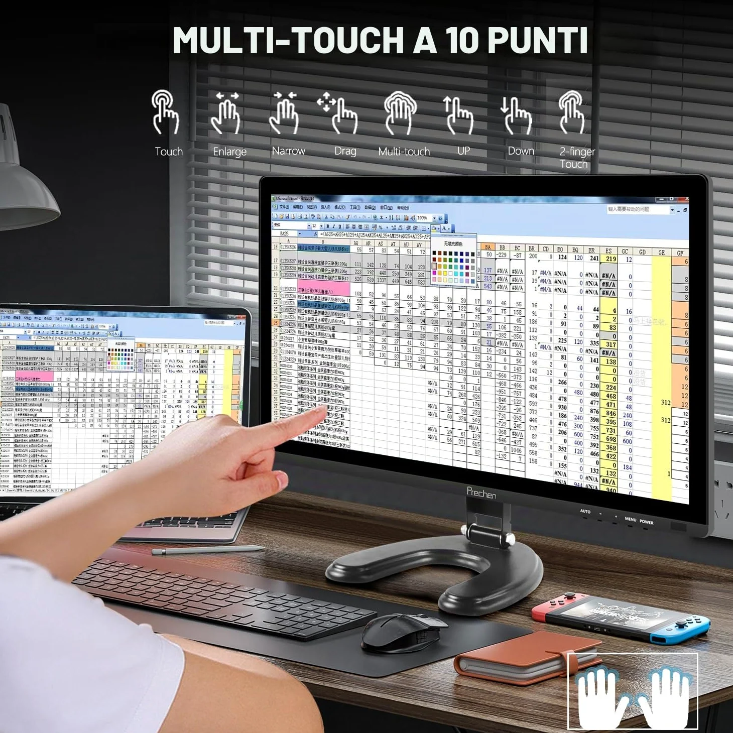 23,8 Pollici Monitor PC Touchscreen, IPS FHD 1080P con HDMI, VGA e USB | Schermo con Altoparlanti Integrati, 75Hz, VESA, Monitor Touch per Gaming e Ufficio