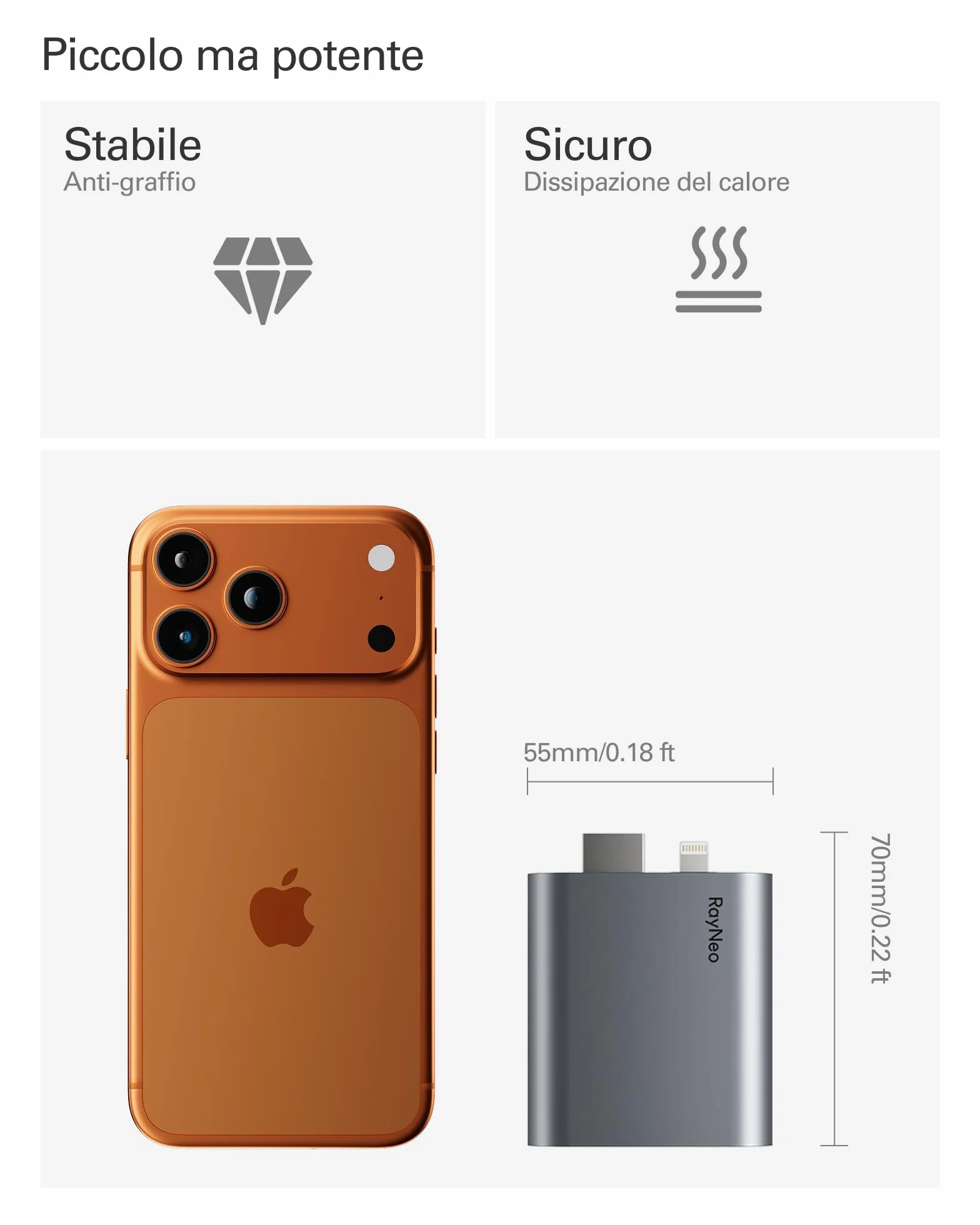 RayNeo Adattatore HDMI 2.0 (HDR10) per iPhone 14 & precedenti con Lightning/HDMI, batteria integrata & carica durante l'uso, 1080P@120Hz - per occhiali AR Air 4 Pro