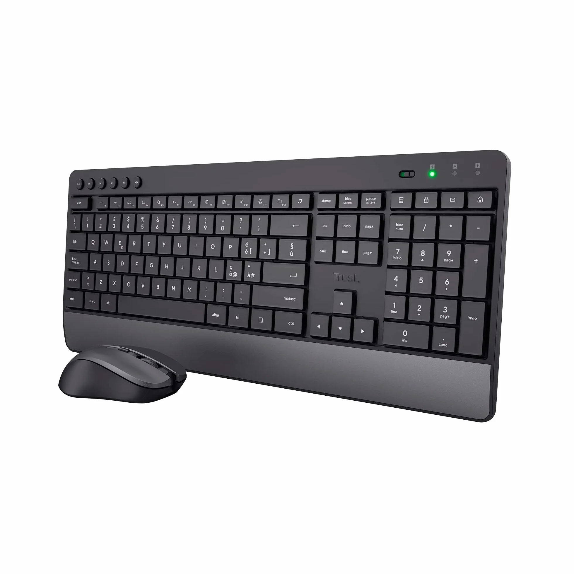 Trust Trezo Tastiera e Mouse Wireless, Layout Italiano QWERTY, Design Sostenibile, Combo Silenzioso e Ergonomico, Durata Batteria 48 Mesi, 2.4 GHz, Ricevitore USB, Resistenza ai Liquidi, PC, Laptop