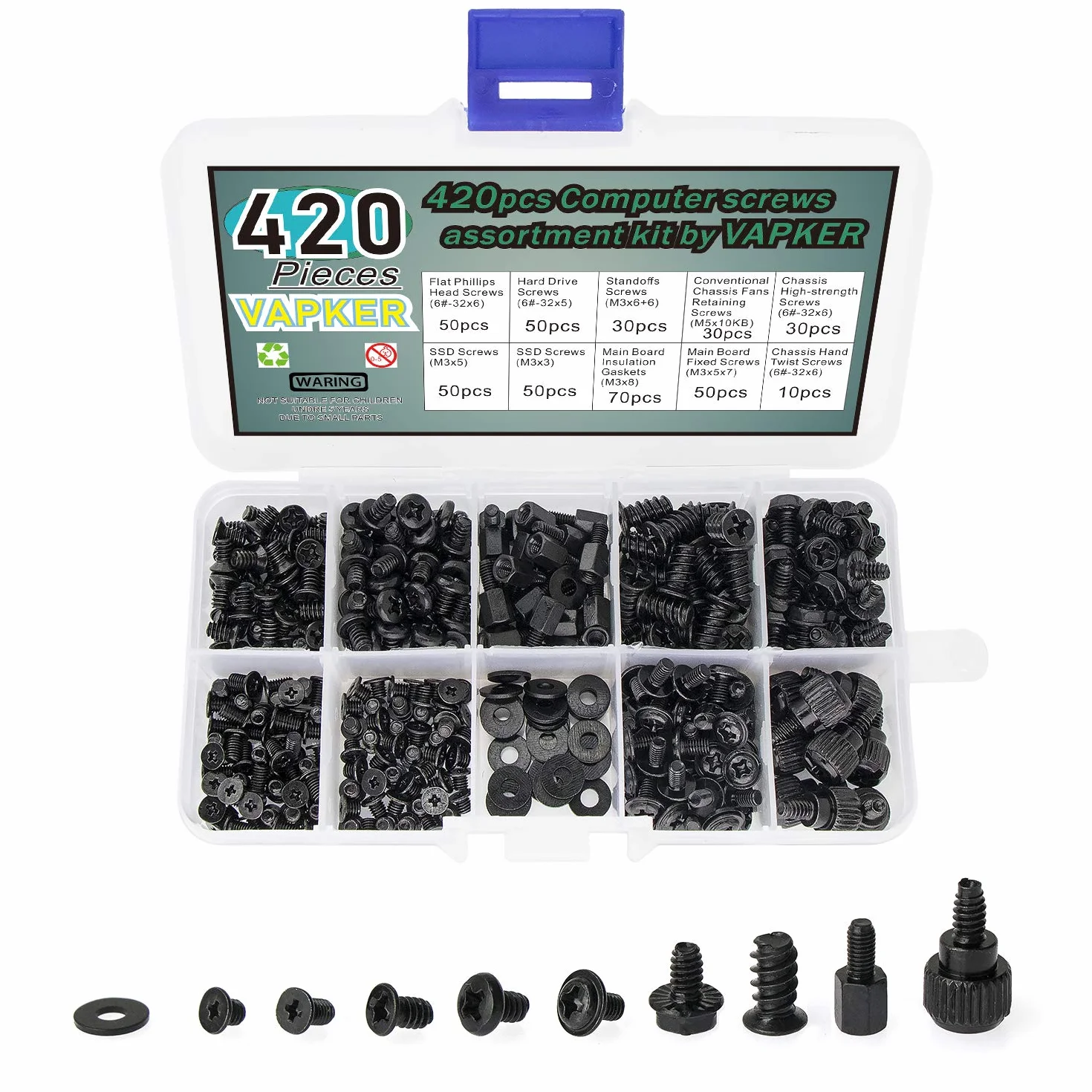 VAPKER Set di viti per computer 420 pezzi per scheda madre, ventola, HDD, notebook