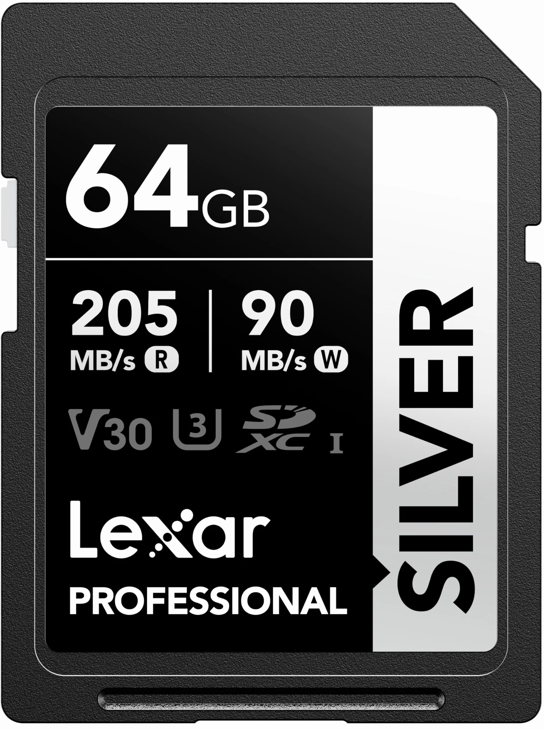 Lexar 64GB SD Card SILVER SDXC UHS-I Classe 10 U3 V30 205 MB/s Lettura