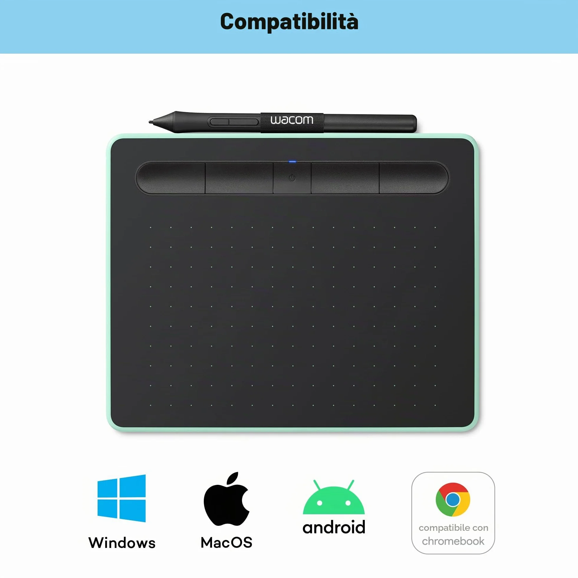 Wacom Ctl-4100Wle-S Intuos Bluetooth, Tavoletta Grafica Con Penna, Software Creativo e Bluetooth Inclusi, Verde Pistacchio, S