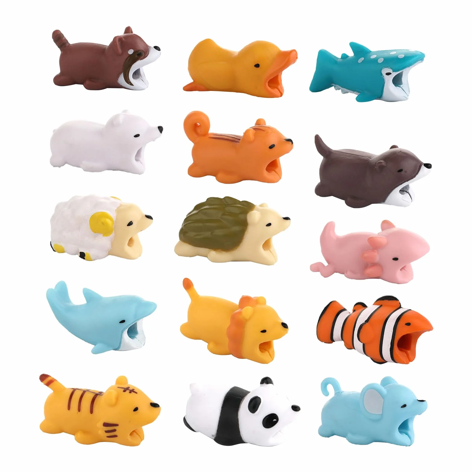 Protezioni per Cavi di Ricarica, Protezione Cavo USB ad Animale, 15 Pezzi Salvacavi per Caricabatterie, Morso per Cavo per Animale Carino, Simpatici Protettori per Caricabatterie, Cavo Cord Protector