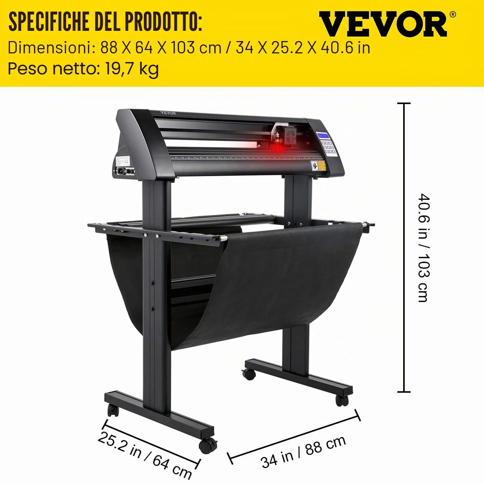 VEVOR Plotter da Taglio Vinile Semiautomatica, KH-720A 720mm Potenza 95W Taglierina per Plotter Vinile Signmaster con Luce Guida a LED per Adesivi per Auto, Segnali Stradali, Palloncini, Caschi, ecc.