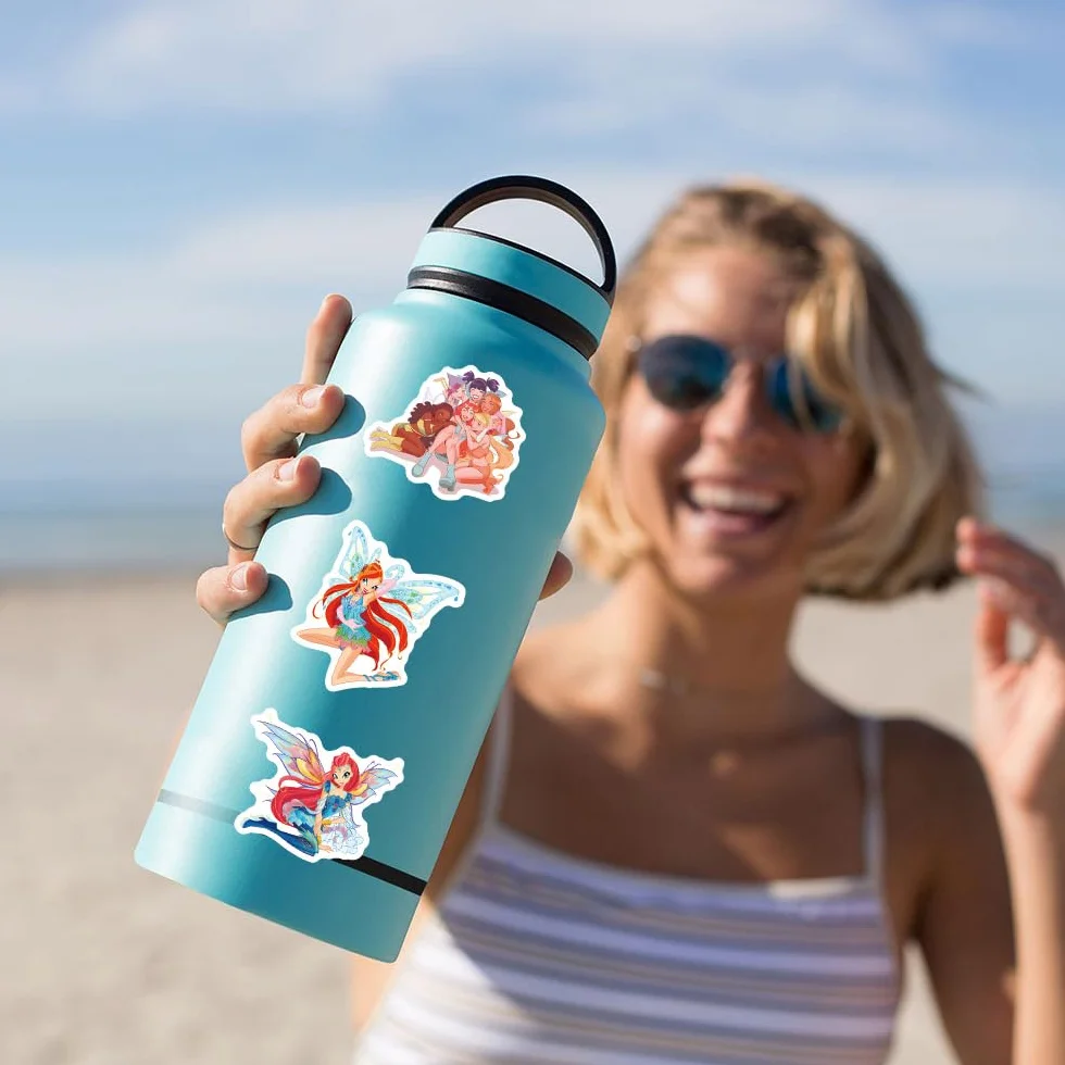 Winx adesivi 60 pezzi per bottiglie d'acqua Skateboard per computer portatile, simpatico adesivo regalo per bambini adolescenti impermeabili