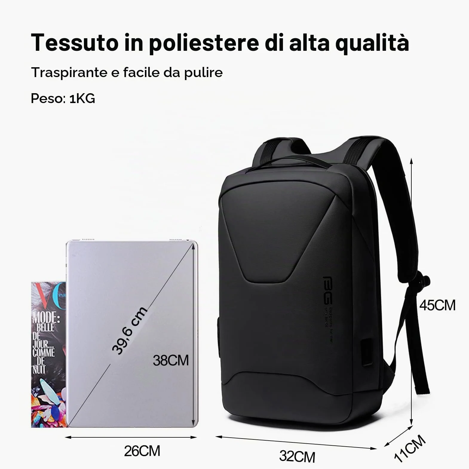 FANDARE Antifurto Zainetto Scuola con Porta USB Zaino per 15.6 Pollici PC Portatile da Uomo Donna Borsa Daypacks per Business Viaggio Lavoro Impermeabile Nero