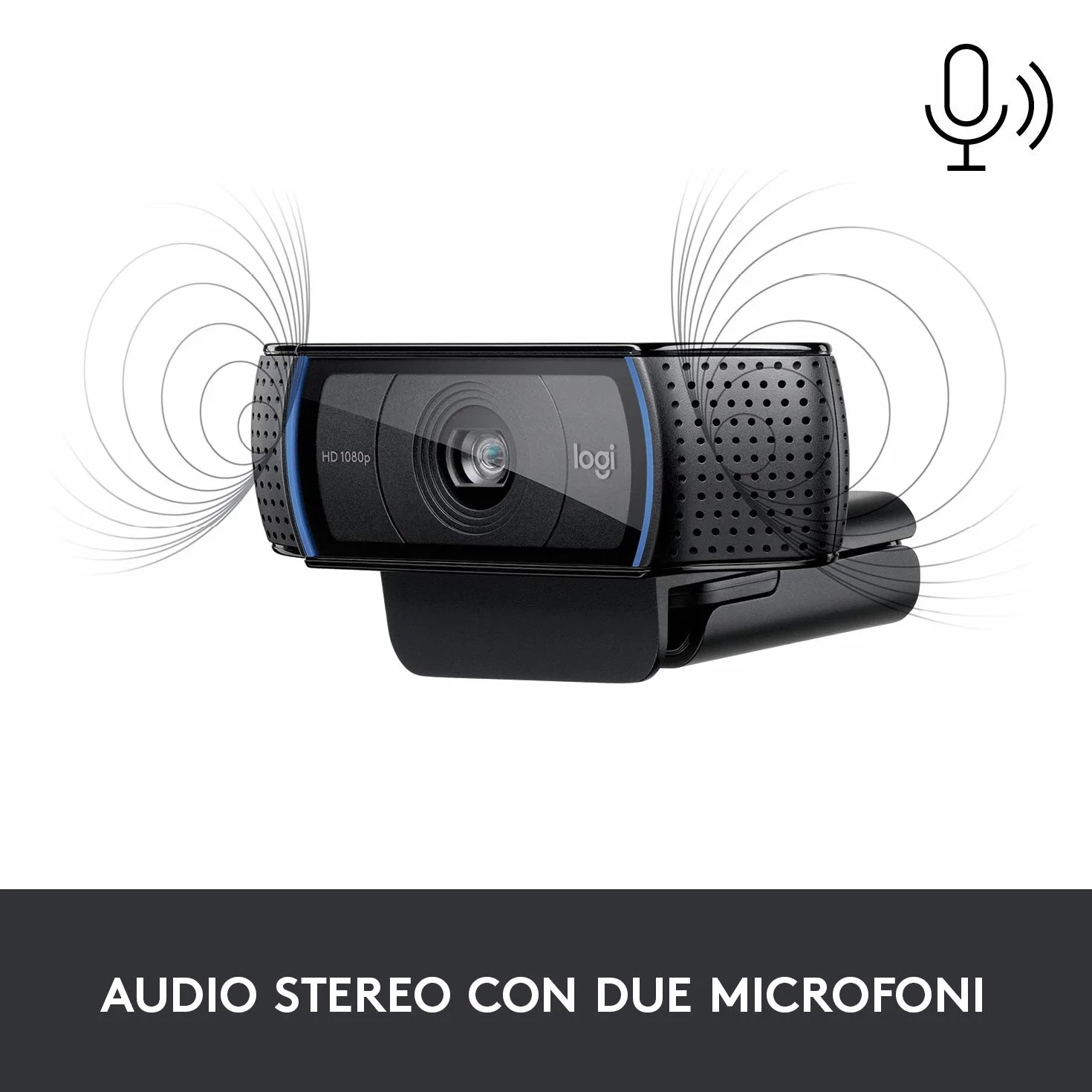 Logitech C920 Hd Pro Webcam, Videochiamata 1080P/30Fps, Audio Stereo, ‎Skype, Zoom, Facetime, Hangouts, ‎‎Streaming, Pc/Mac/Laptop/Tablet/Chromebook, Nero