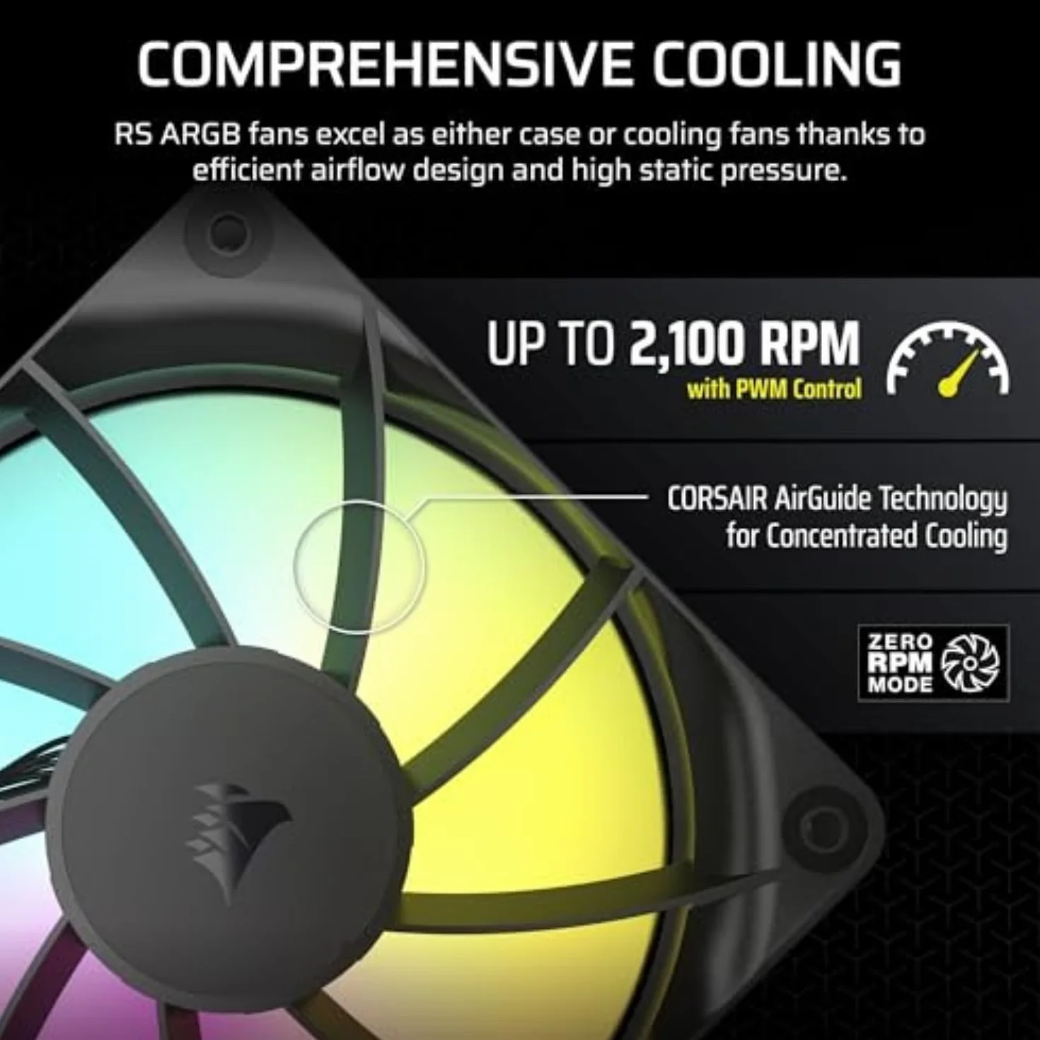 CORSAIR RS120 ARGB 120 mm PWM Ventole – Connessione a Margherita – Basso Rumore – Cuscinetto a Cupola Magnetica – Confezione Tripla – Nero